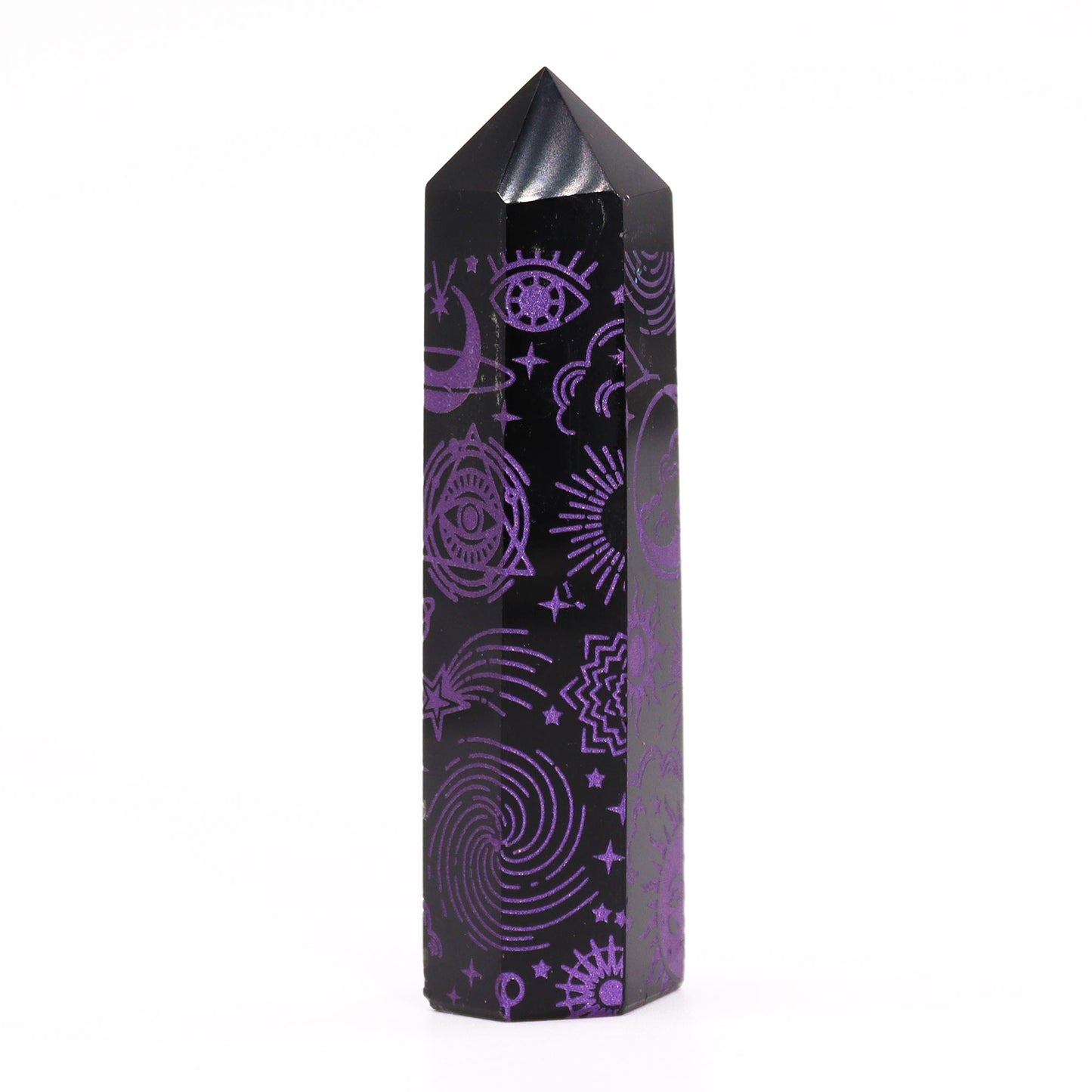 Schwarze Obsidianspitzen (ca. 60–70 g, 9 cm) – Mystische Geschichte – Dunkelviolett