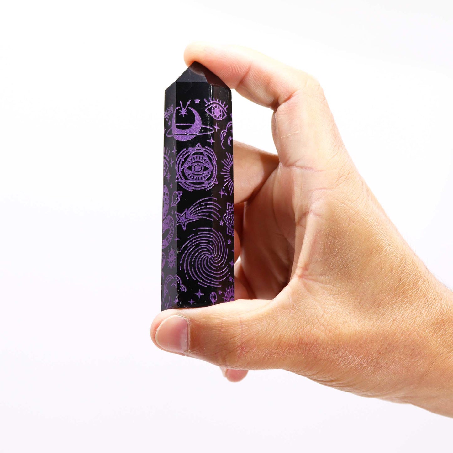 Schwarze Obsidianspitzen (ca. 60–70 g, 9 cm) – Mystische Geschichte – Dunkelviolett