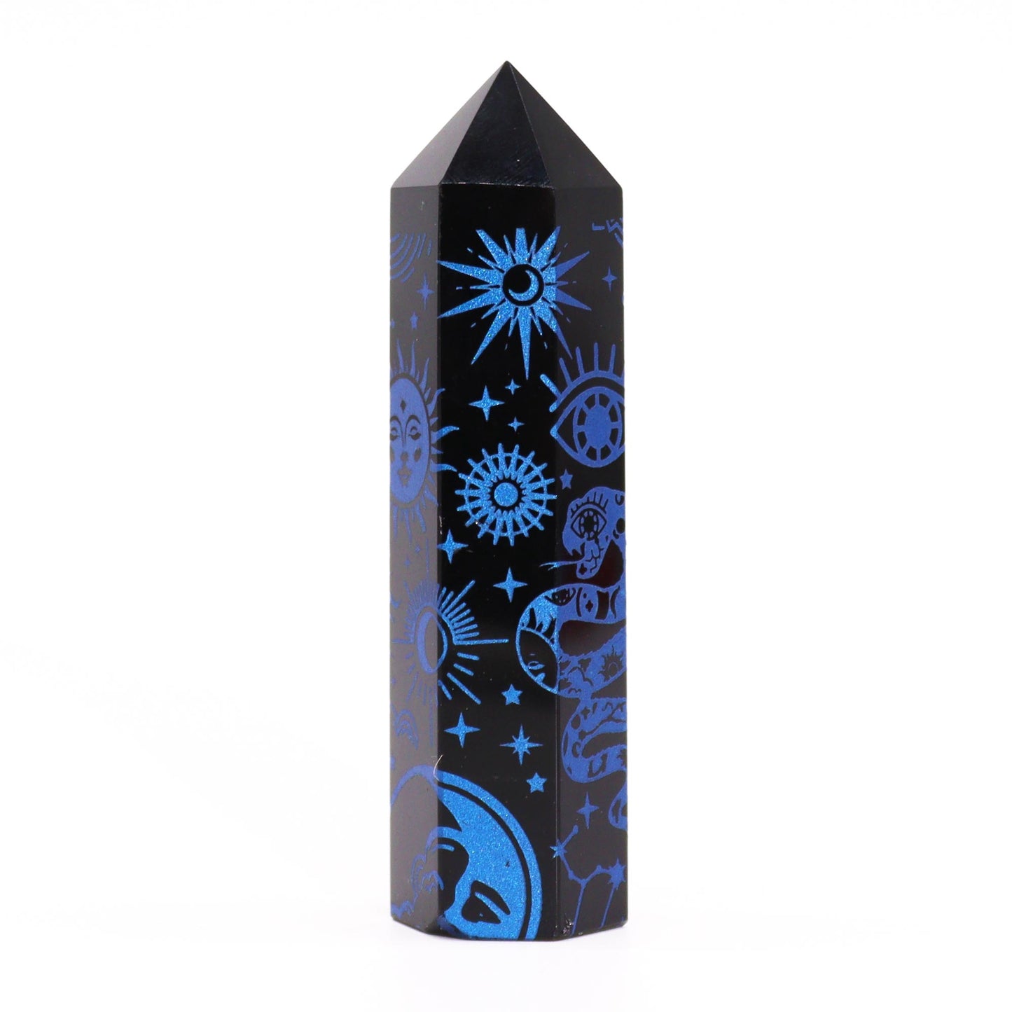 Schwarze Obsidianspitzen (ca. 60–70 g, 9 cm) – Mystische Geschichte – Dunkelblau