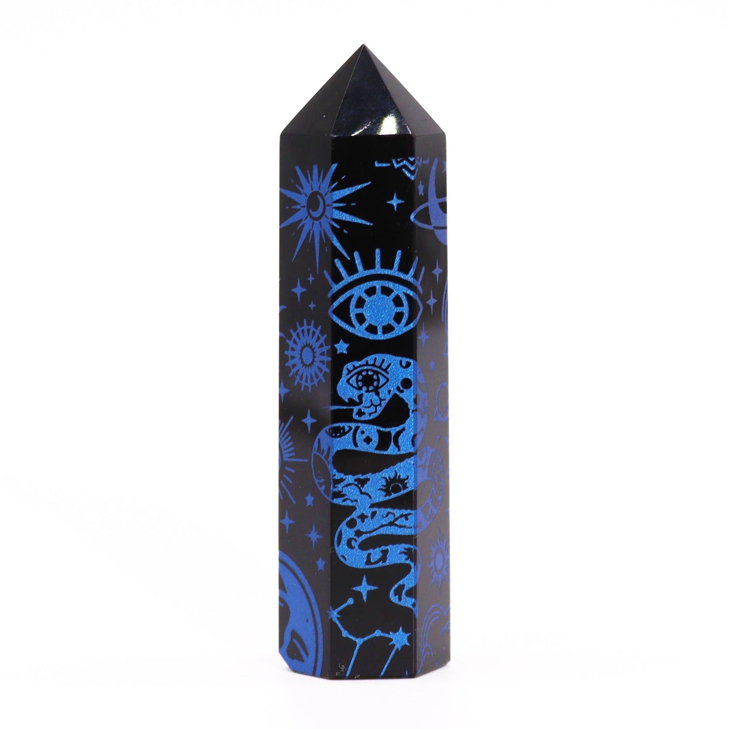 Schwarze Obsidianspitzen (ca. 60–70 g, 9 cm) – Mystische Geschichte – Dunkelblau