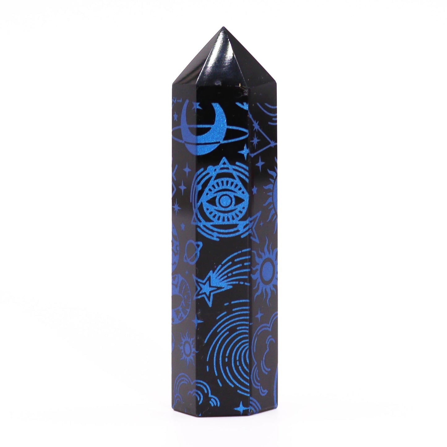 Schwarze Obsidianspitzen (ca. 60–70 g, 9 cm) – Mystische Geschichte – Dunkelblau