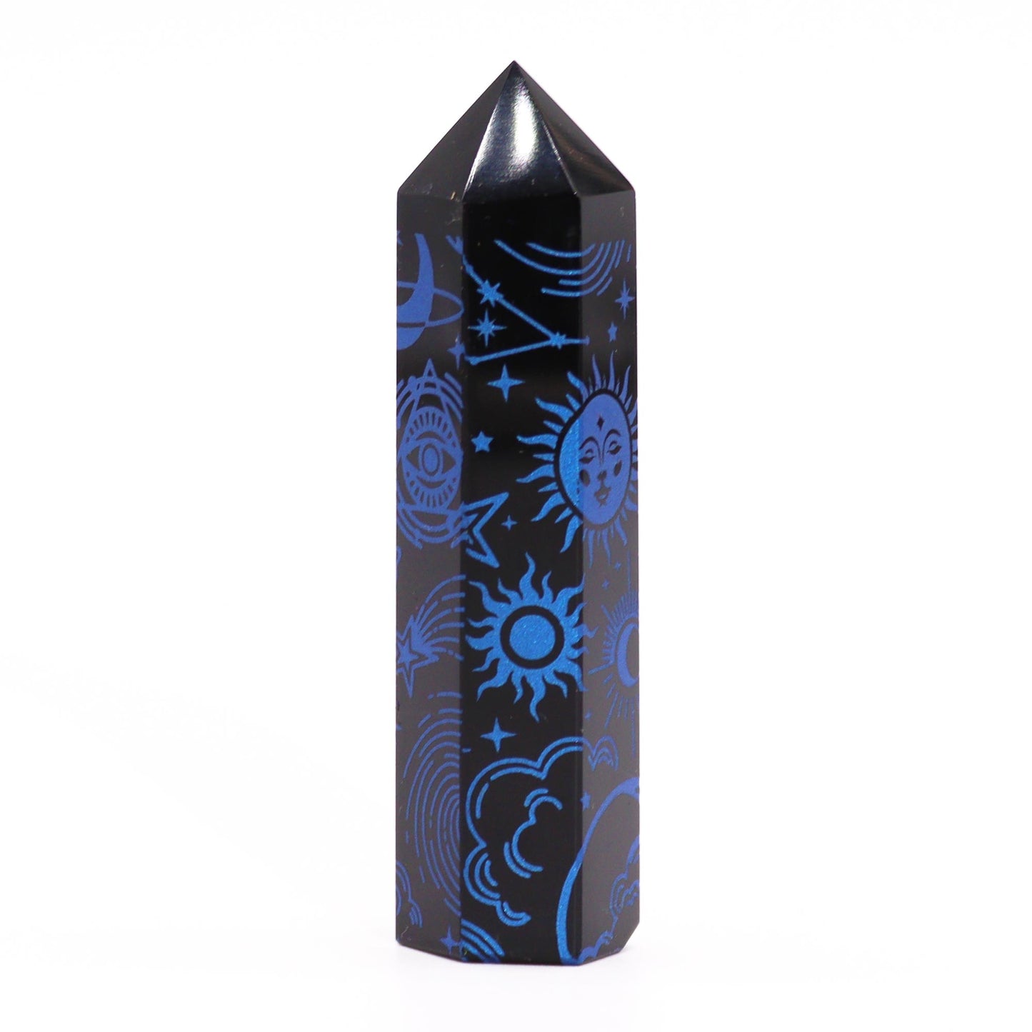 Schwarze Obsidianspitzen (ca. 60–70 g, 9 cm) – Mystische Geschichte – Dunkelblau