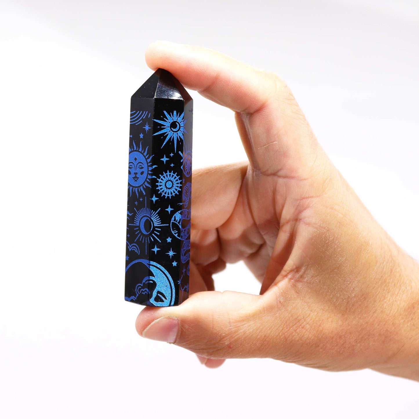 Schwarze Obsidianspitzen (ca. 60–70 g, 9 cm) – Mystische Geschichte – Dunkelblau