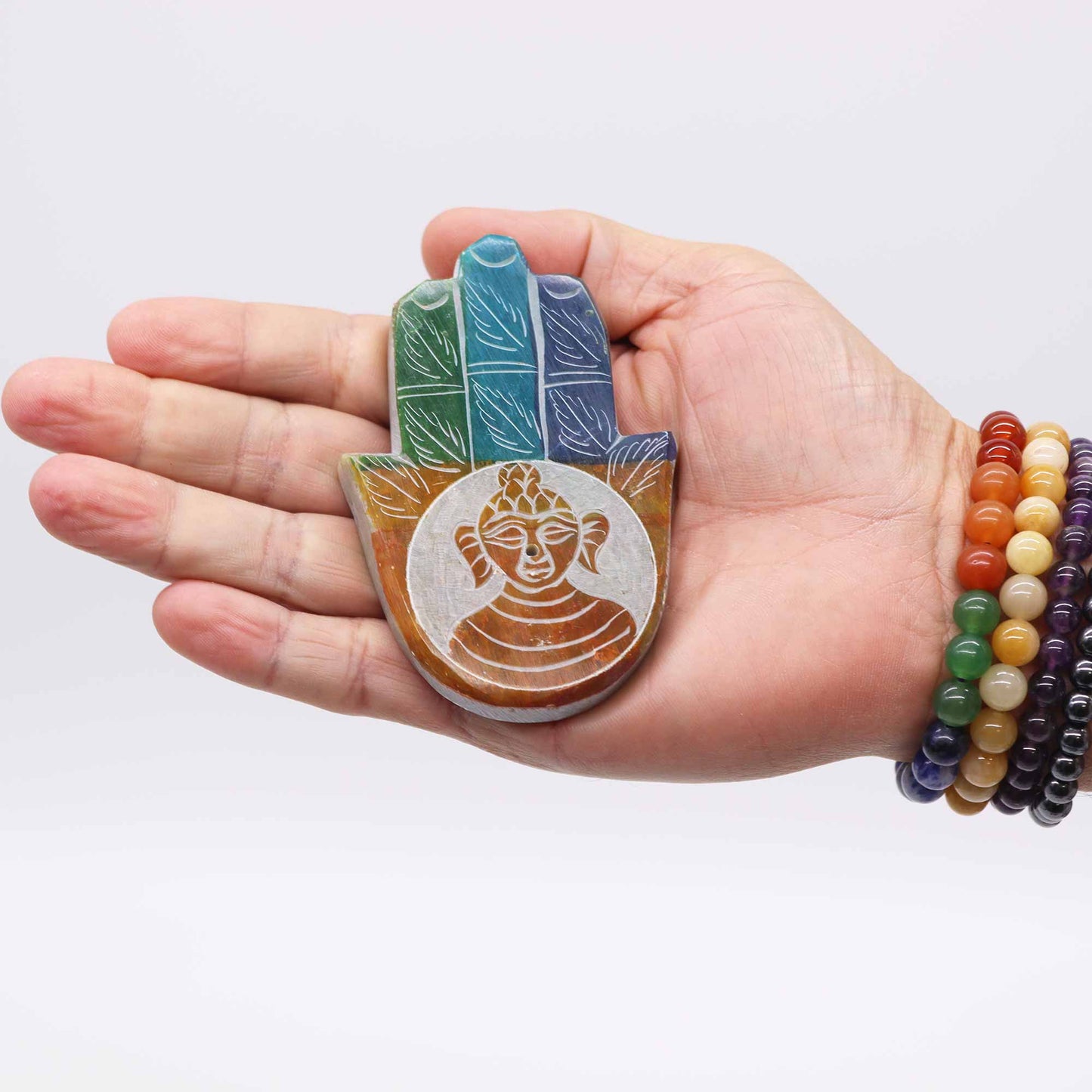 Porte-encens Hamsa en stéatite 9x6cm - Bouddha