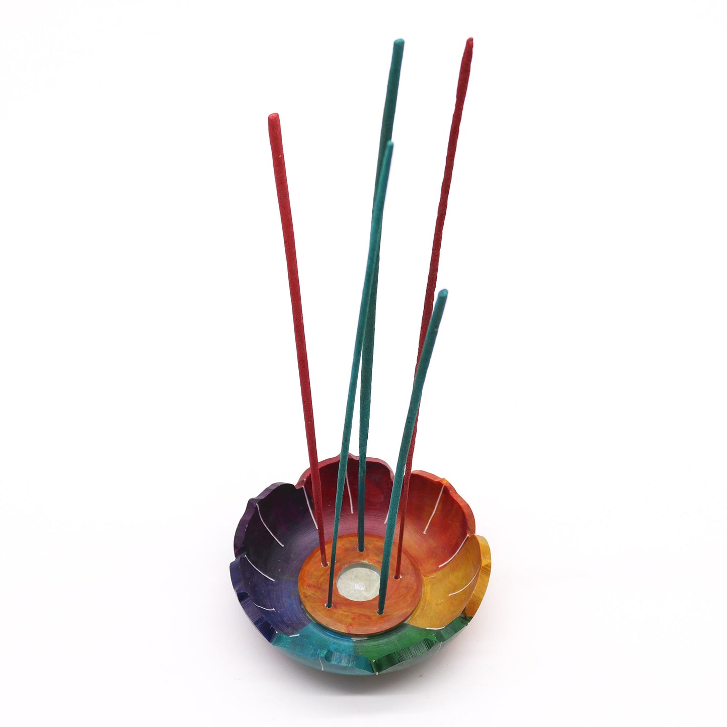Porte-encens en stéatite fleur de lotus 10 x 3 cm - Couleurs des chakras