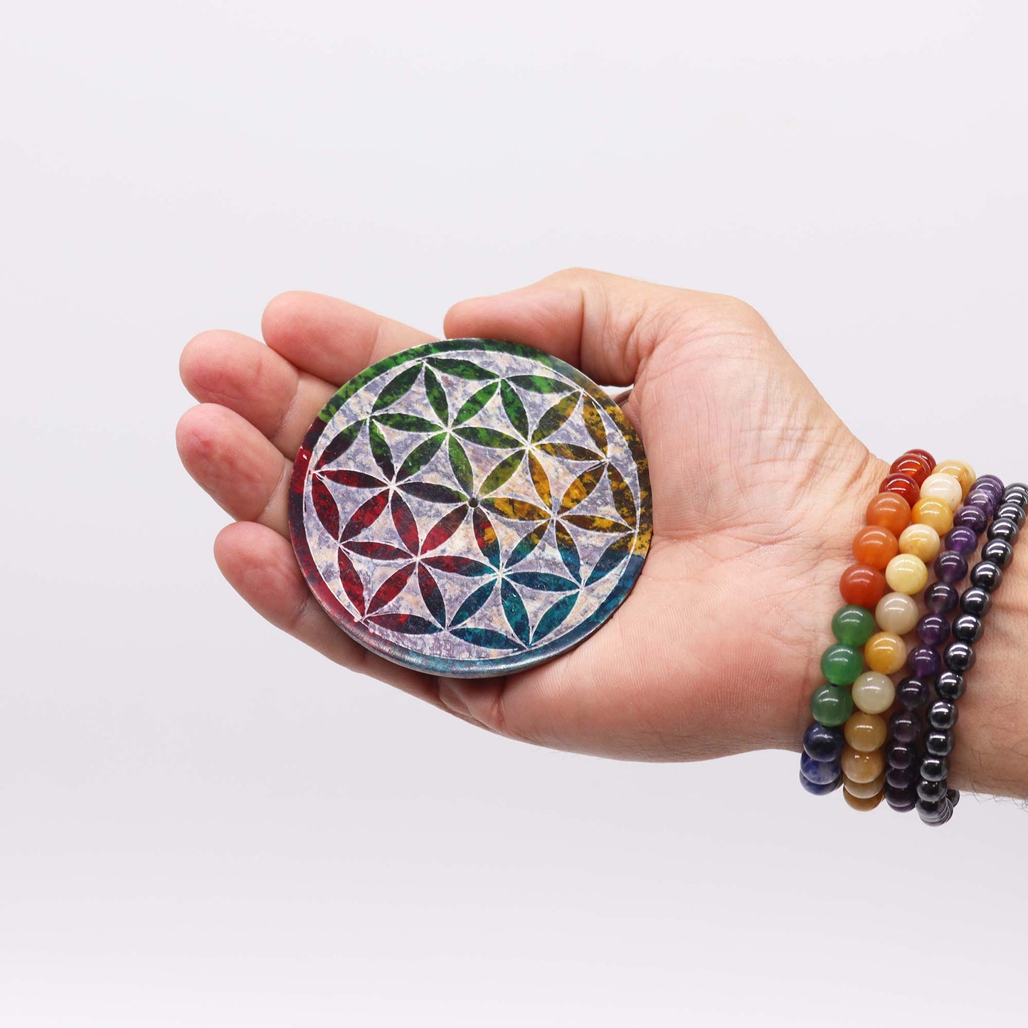 Porte-encens en forme de disque en stéatite 8 cm - Fleur de vie