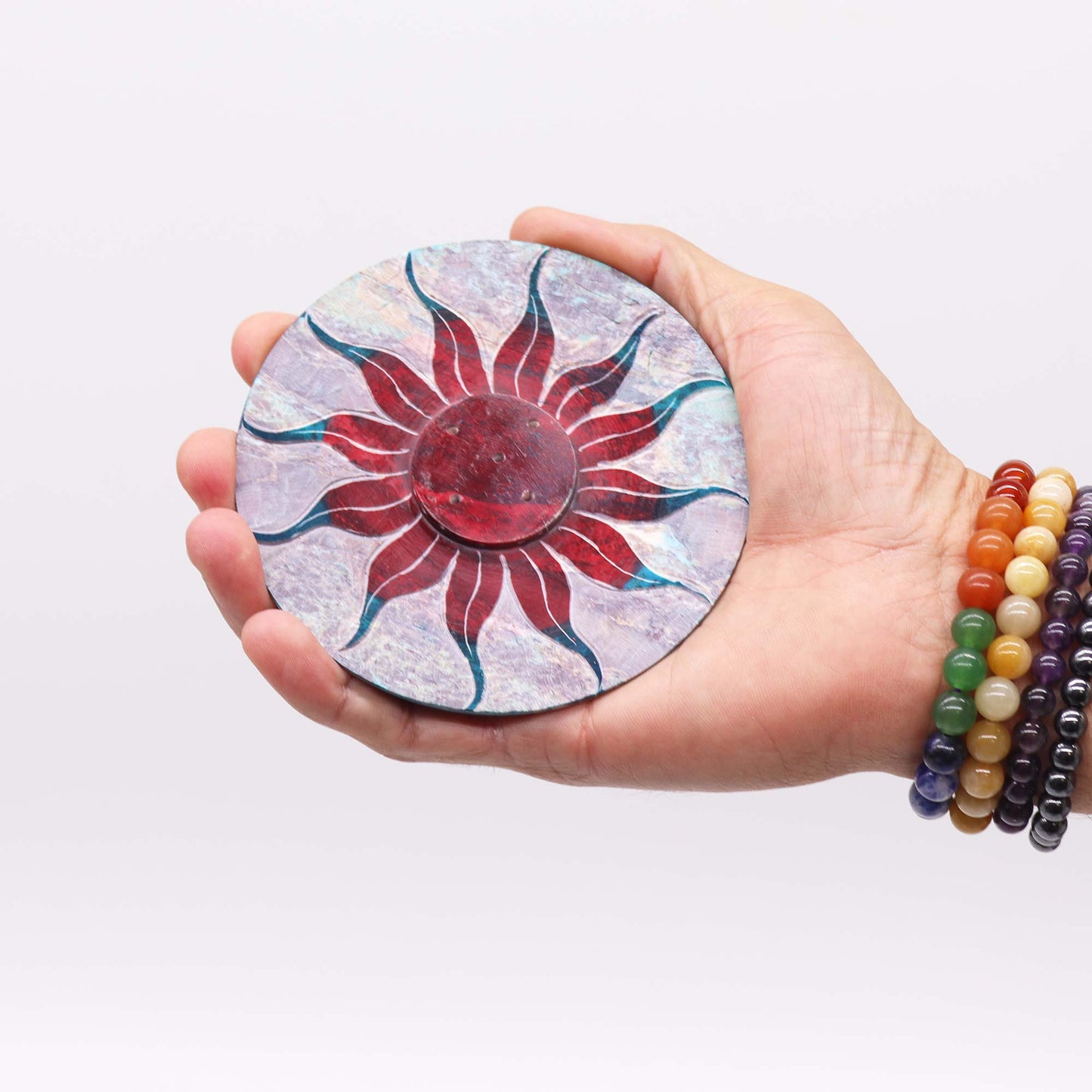Porte-encens en pierre ollaire 10 cm - Tournesol (support pour 5 bâtonnets)