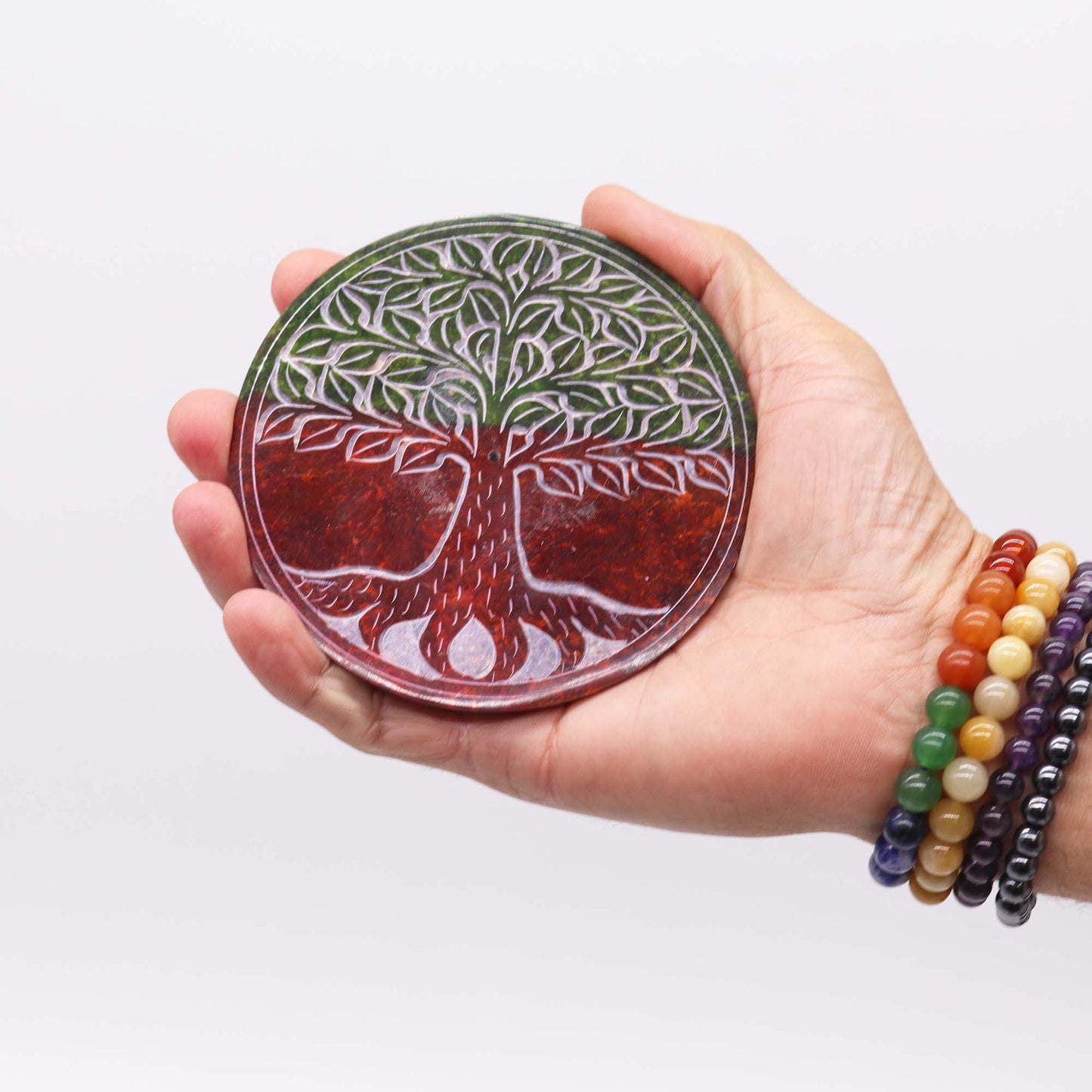 Porte-encens en forme de disque en stéatite 10 cm - Arbre de vie