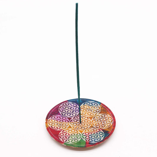 Specksteinscheiben-Räucherstäbchenhalter 12cm - 7 Blumen des Lebens