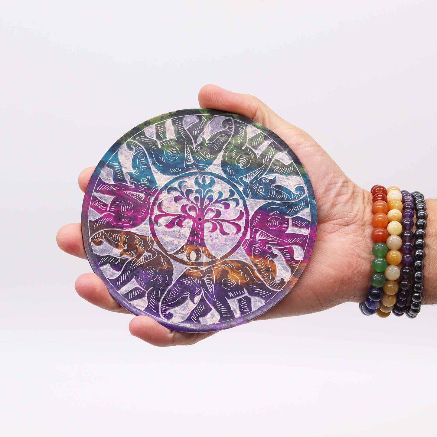 Porte-encens en stéatite 12 cm - 6 éléphants porte-bonheur