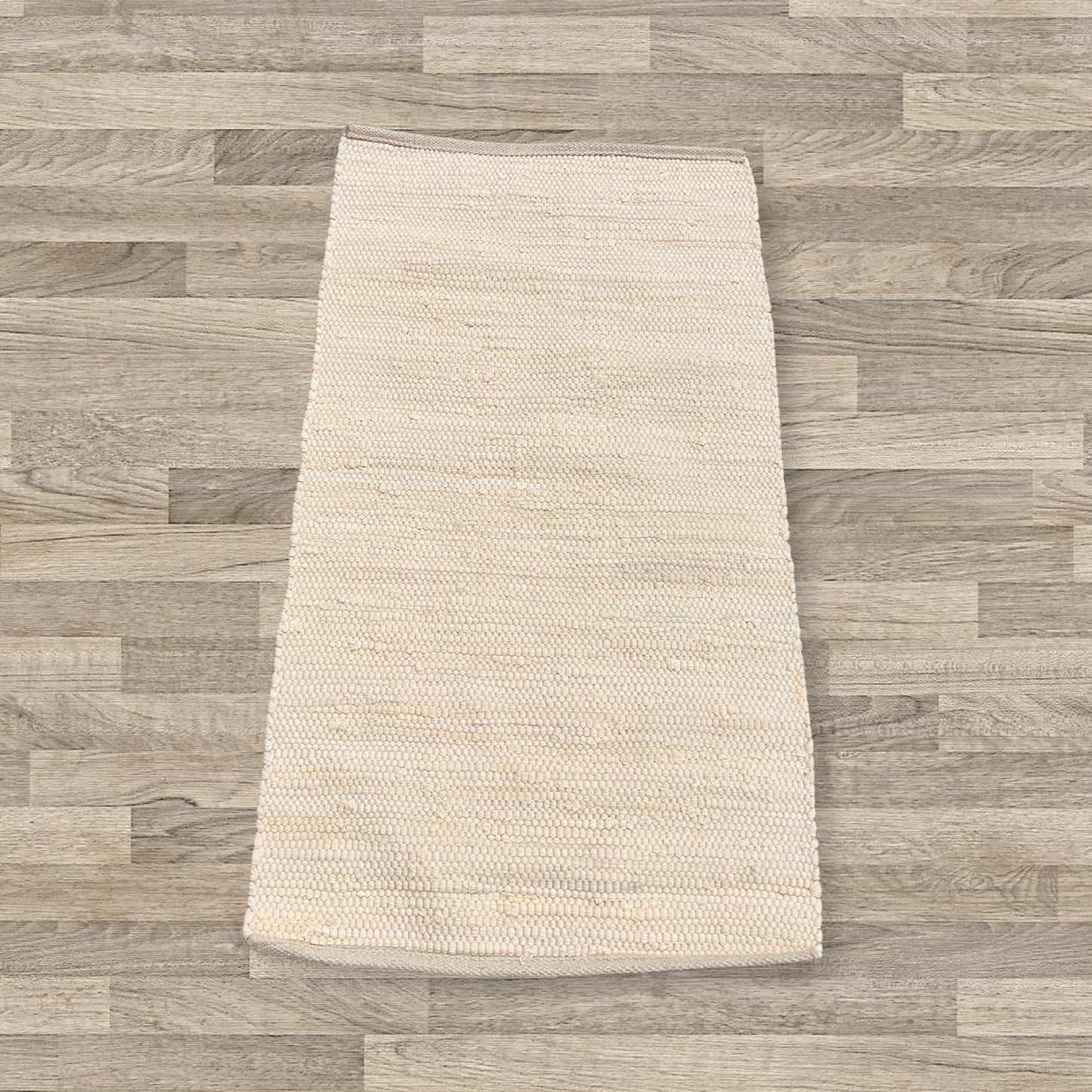 Kleiner indischer handgewebter Baumwollteppich – 50 x 90 cm – Creme