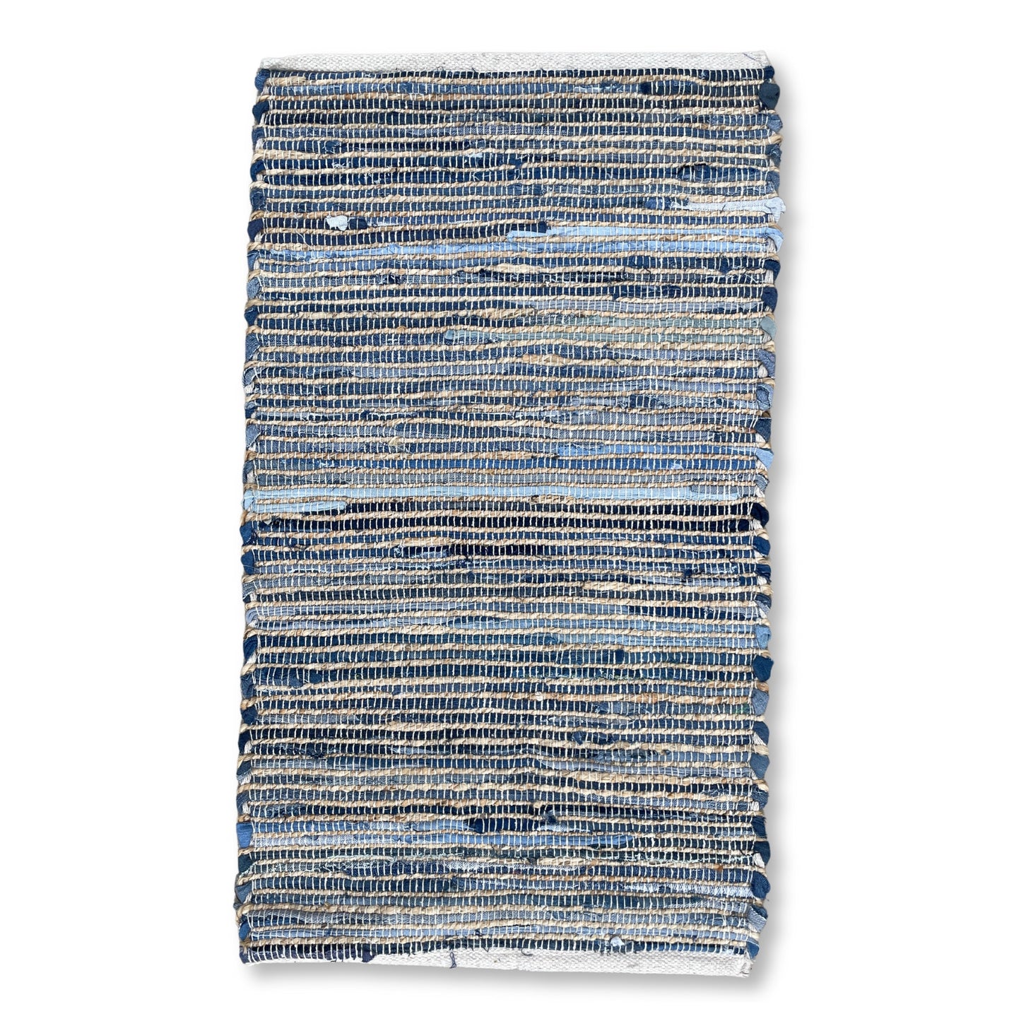 Mittelgroßer Juteteppich aus recycelter Baumwolle – 90 x 150 cm – Blau