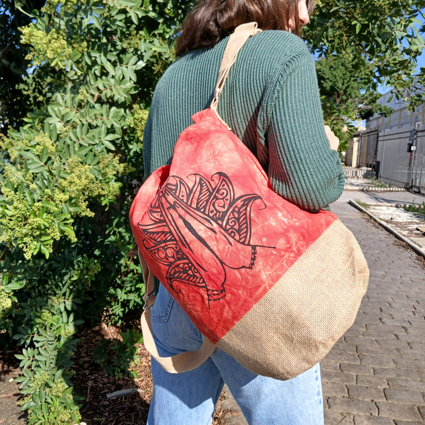 Sac à dos 100 % naturel - Effet délavé orange - Namaste Hand