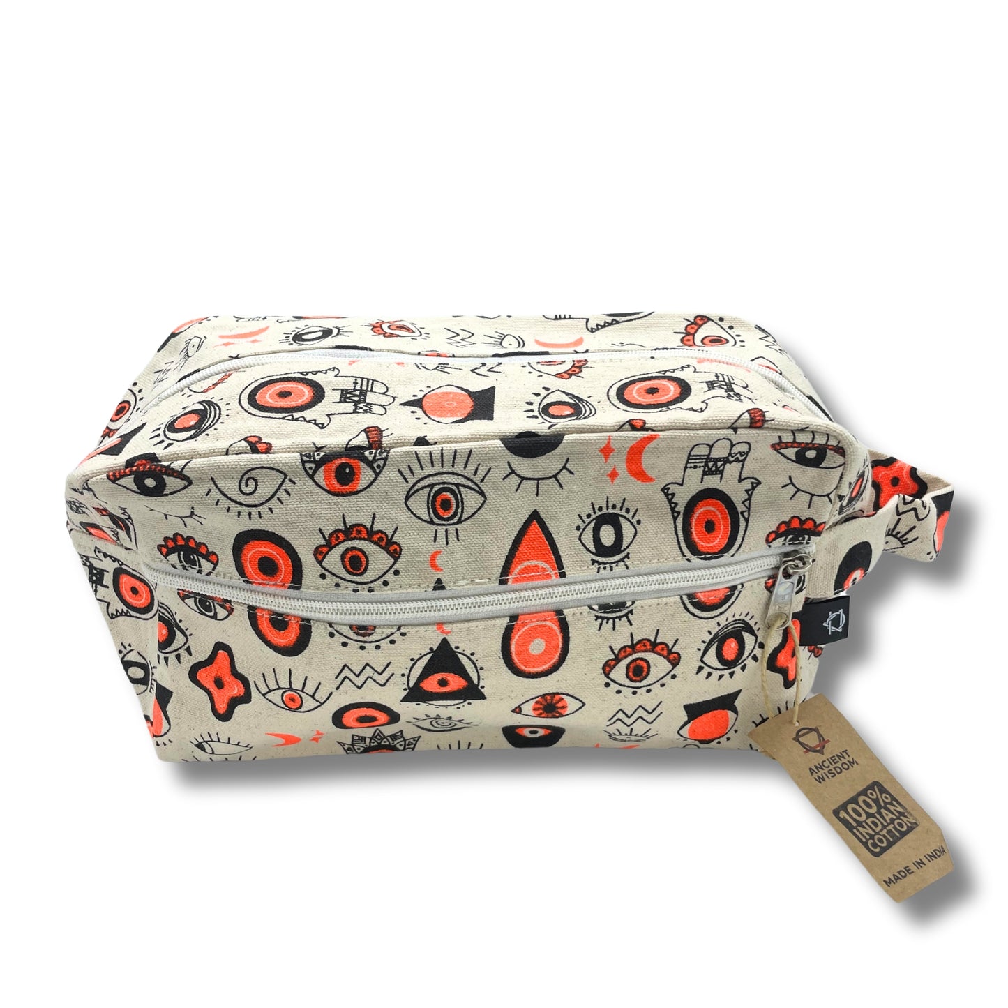 Trousse de toilette moyenne en toile de coton avec imprimé yeux multiples