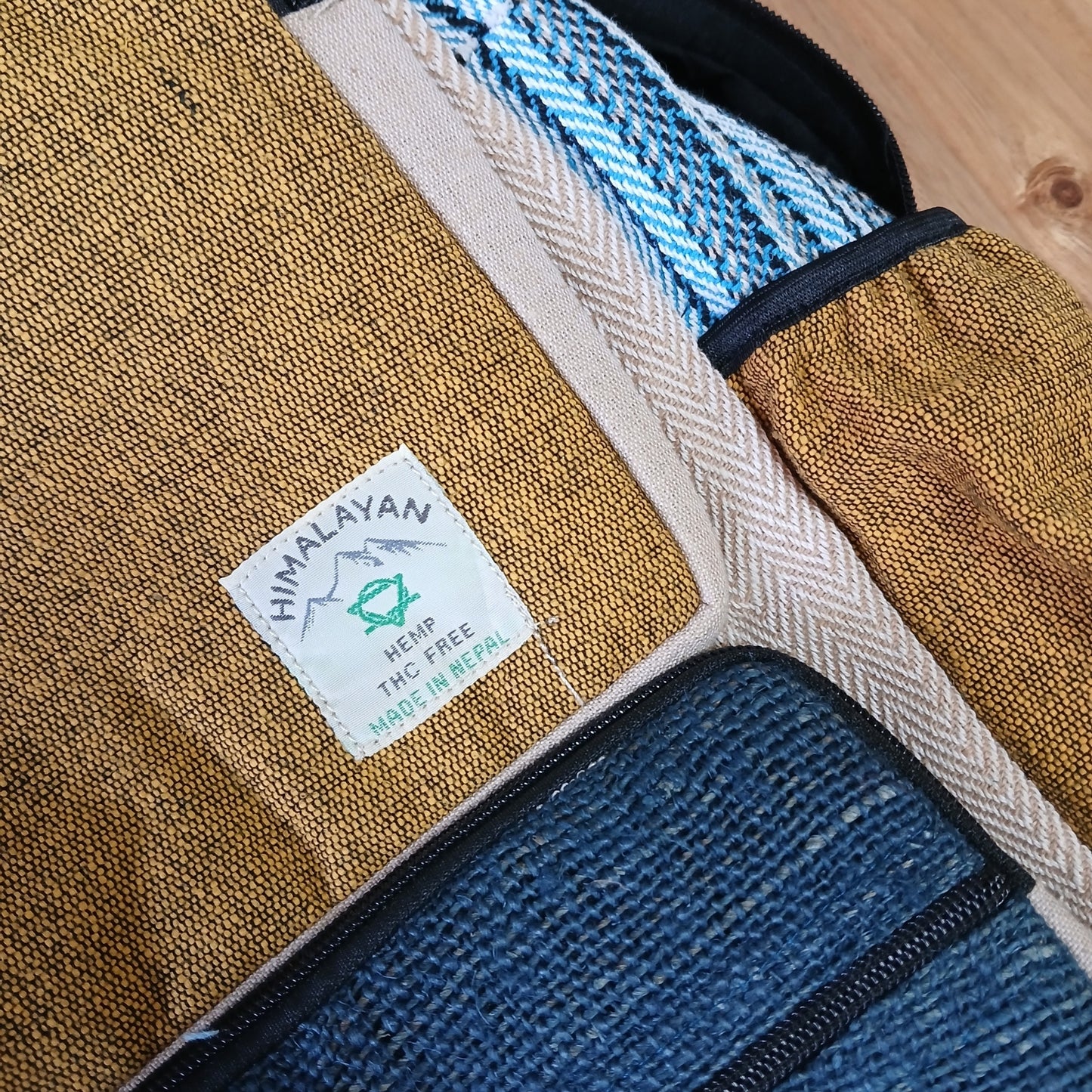 Grand sac à dos en chanvre - Bleu sarcelle et curcuma