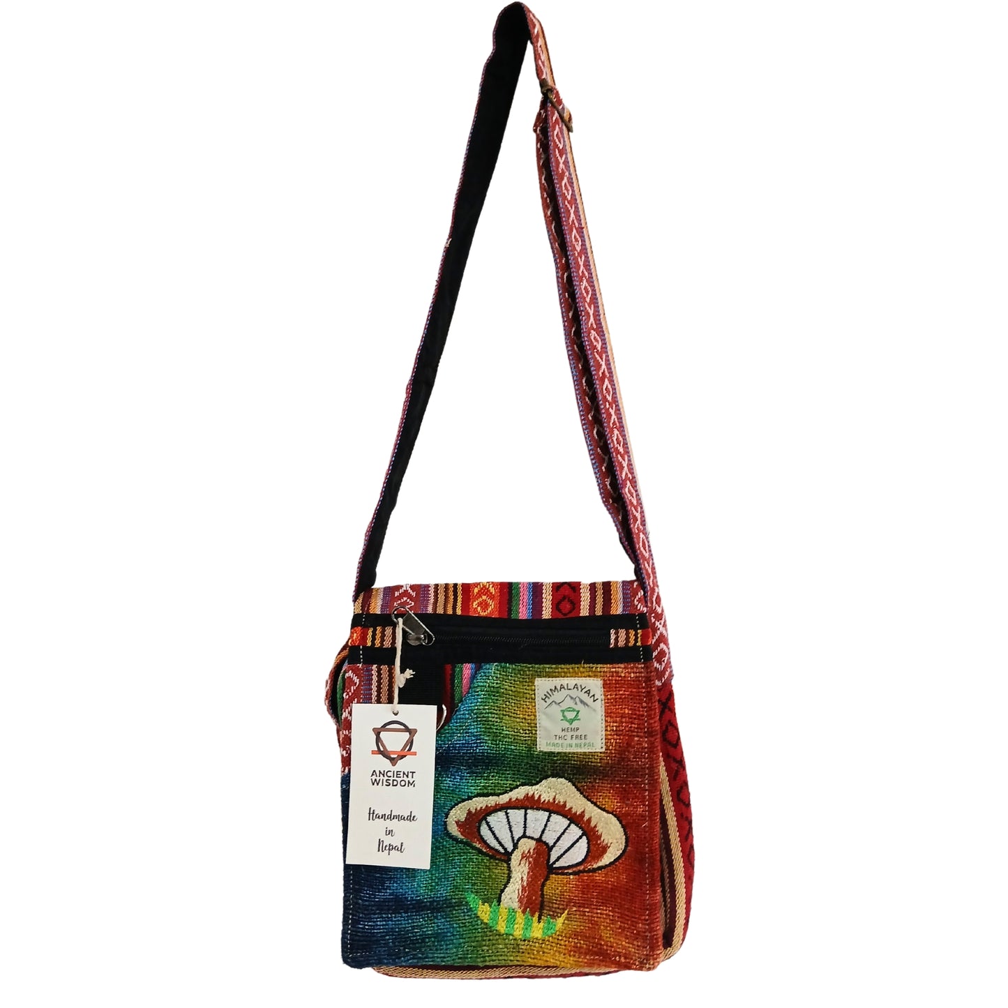 Partytasche mit Hanfstickerei – Orange Pilze