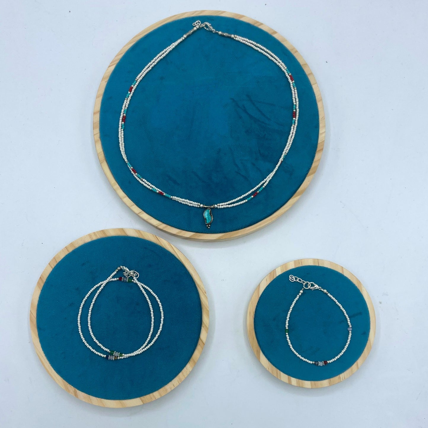 Collier double brin népalais extra-fin - Pendentif perle et turquoise