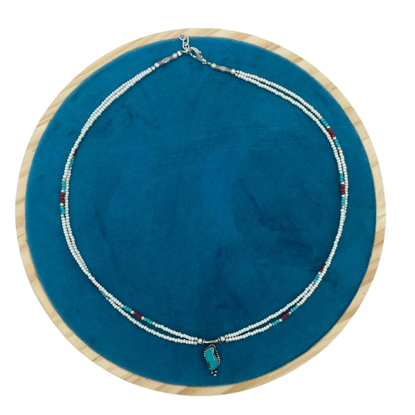 Collier double brin népalais extra-fin - Pendentif perle et turquoise