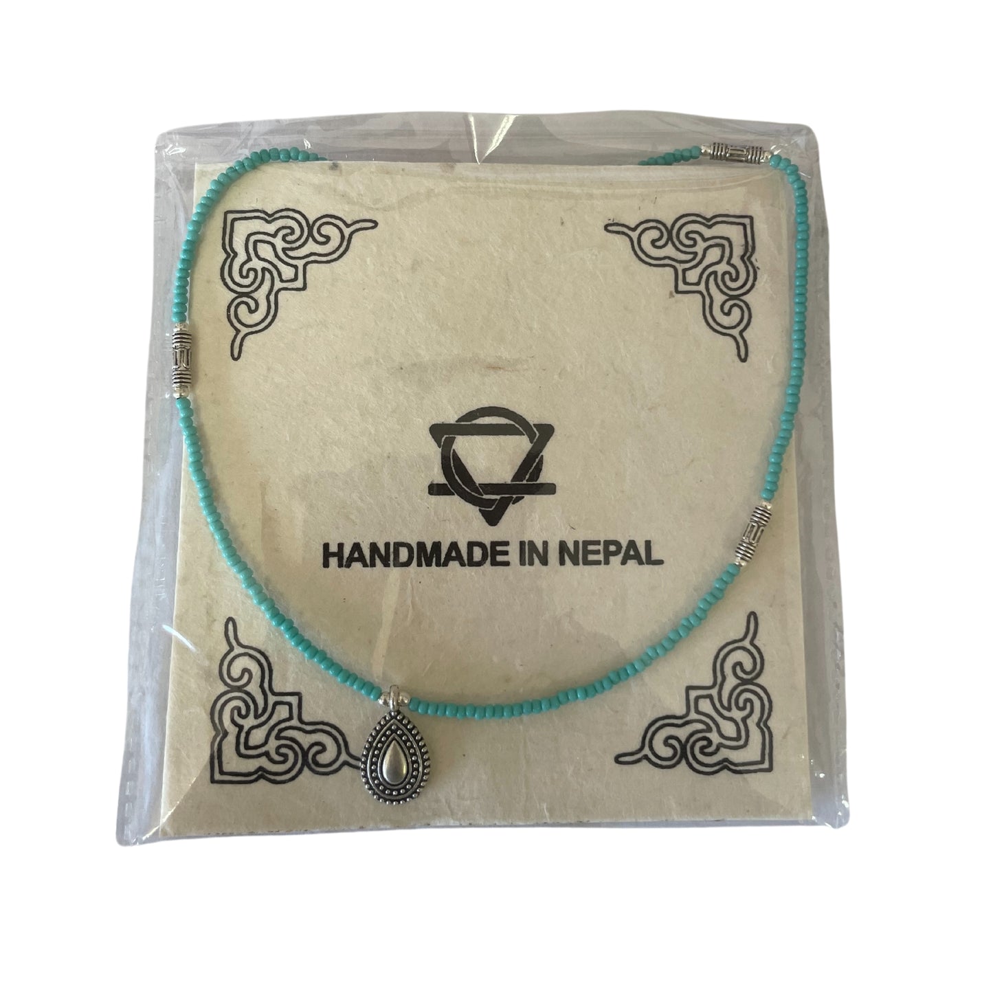 Collier en pierres précieuses extra-fines du Népal - Turquoise et goutte