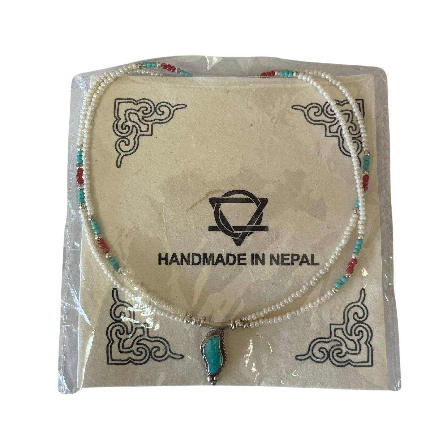 Collier double brin népalais extra-fin - Pendentif perle et turquoise