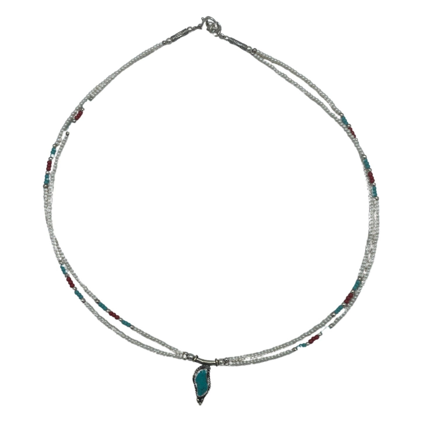 Collier double brin népalais extra-fin - Pendentif perle et turquoise