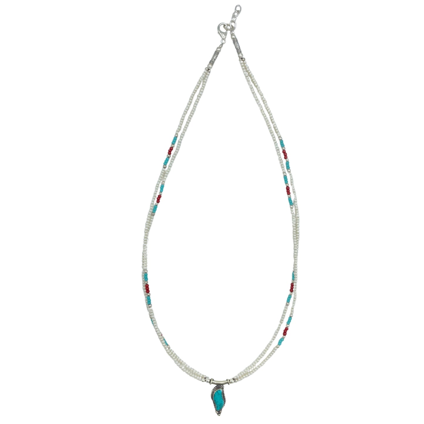 Collier double brin népalais extra-fin - Pendentif perle et turquoise