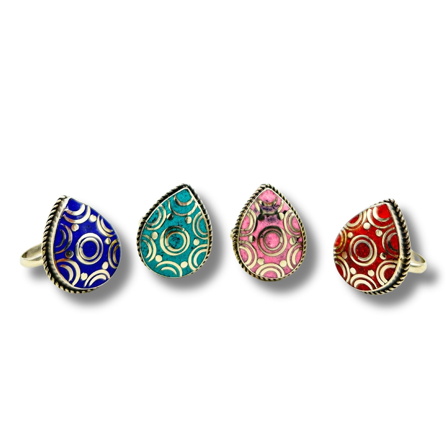 4 x Anillo de lágrimas estilo nepalí (4 colores)