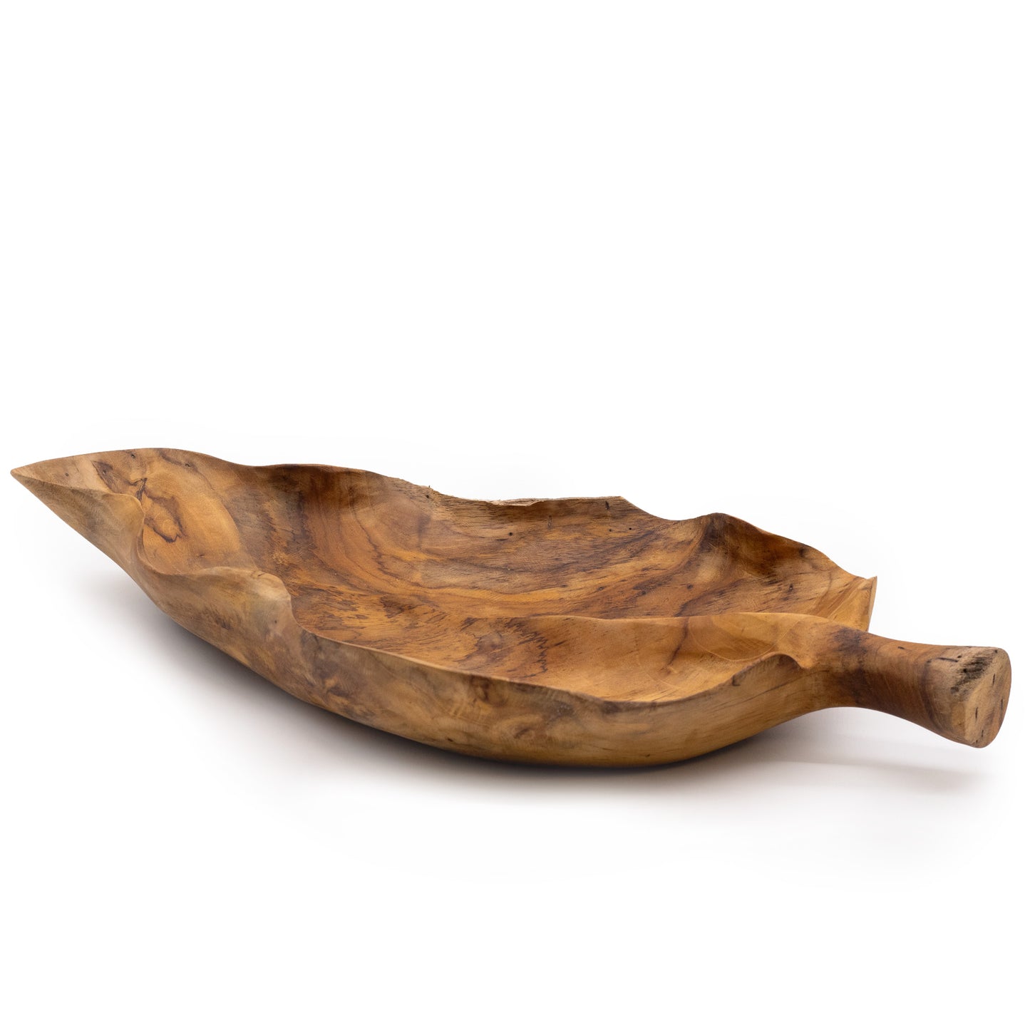 Große Obstschale aus Teakholz in Blattform - 40x24x5cm