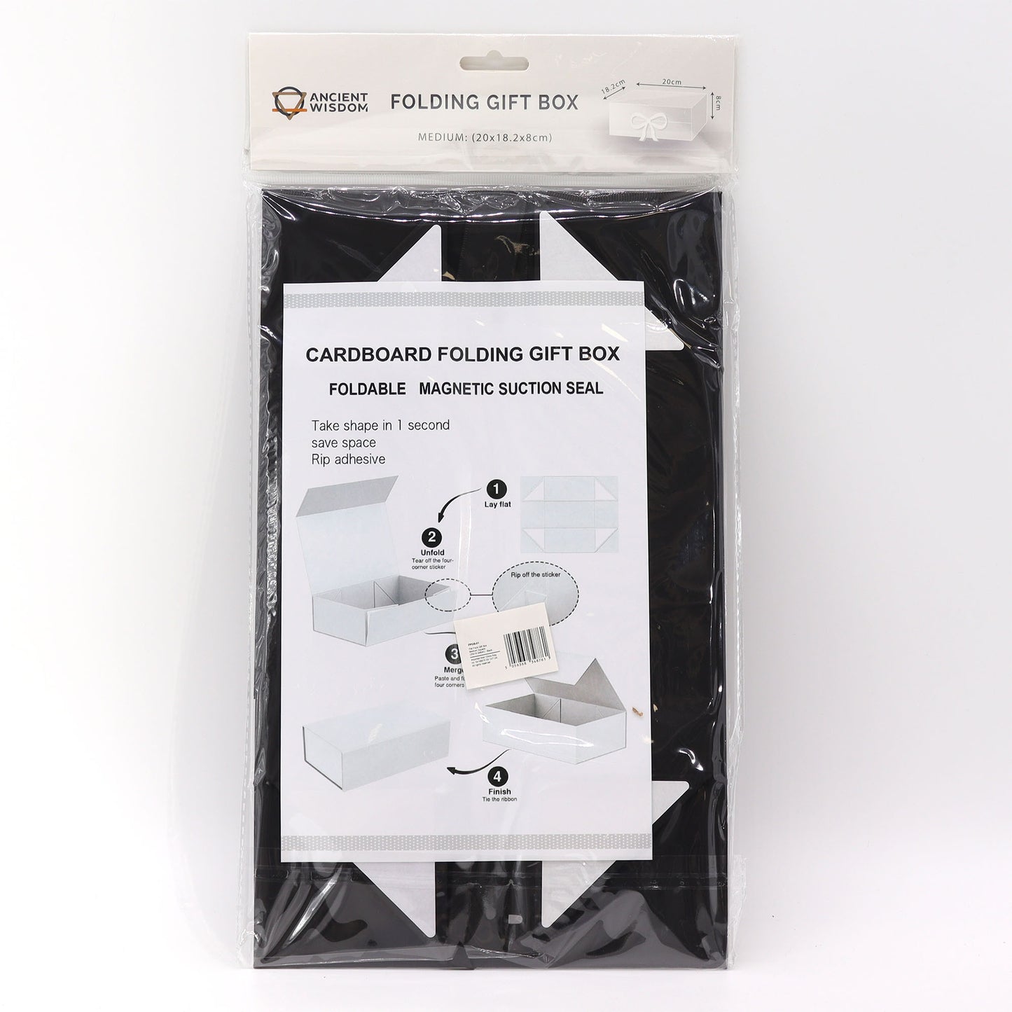 Coffret cadeau pliable avec nœud 20 x 18,2 x 8 cm - Noir