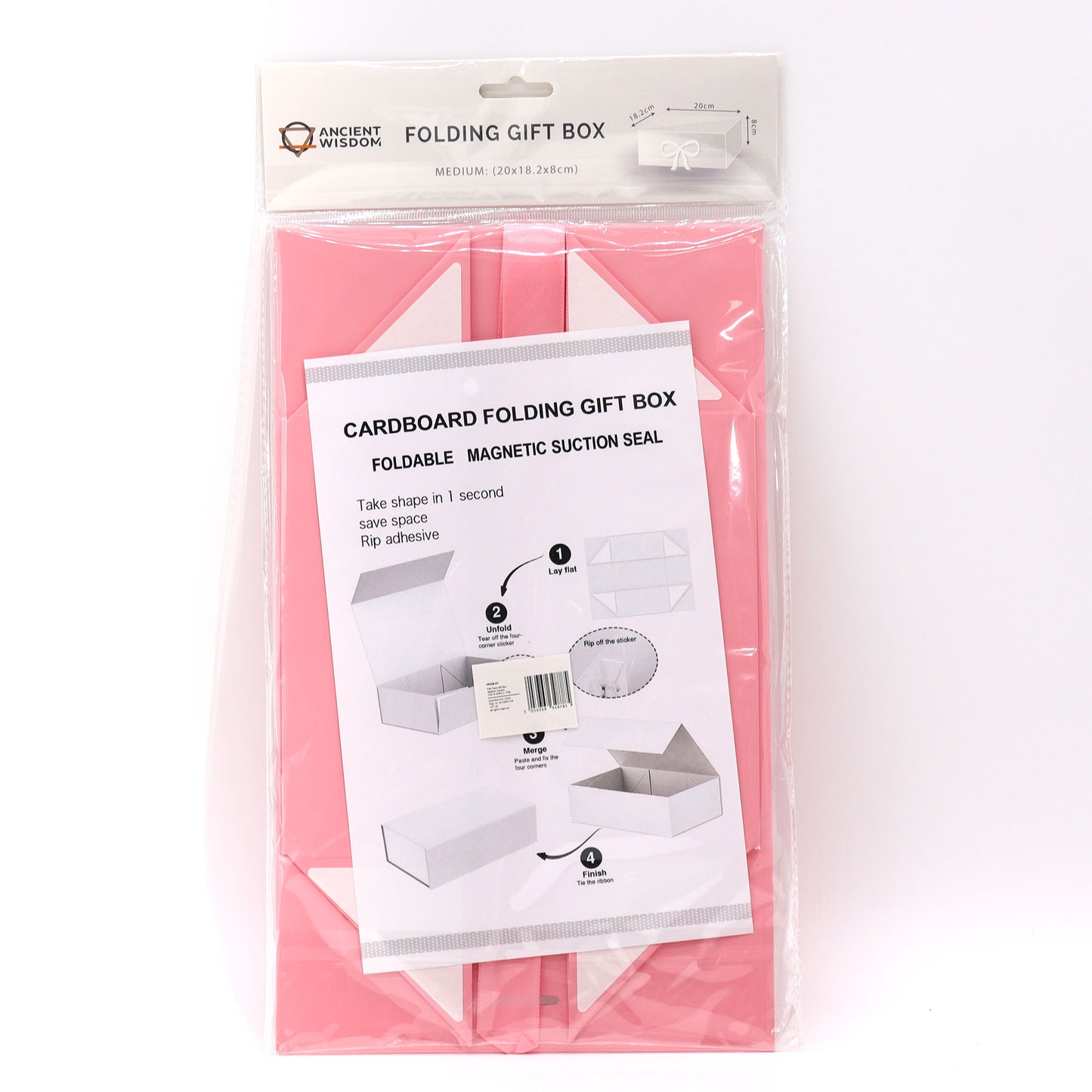 Coffret cadeau pliable avec nœud 20 x 18,2 x 8 cm - Rose