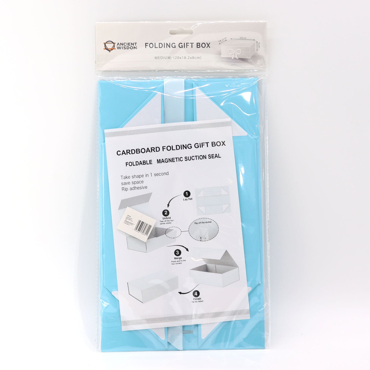 Coffret cadeau pliable avec nœud 20 x 18,2 x 8 cm - Bleu bébé