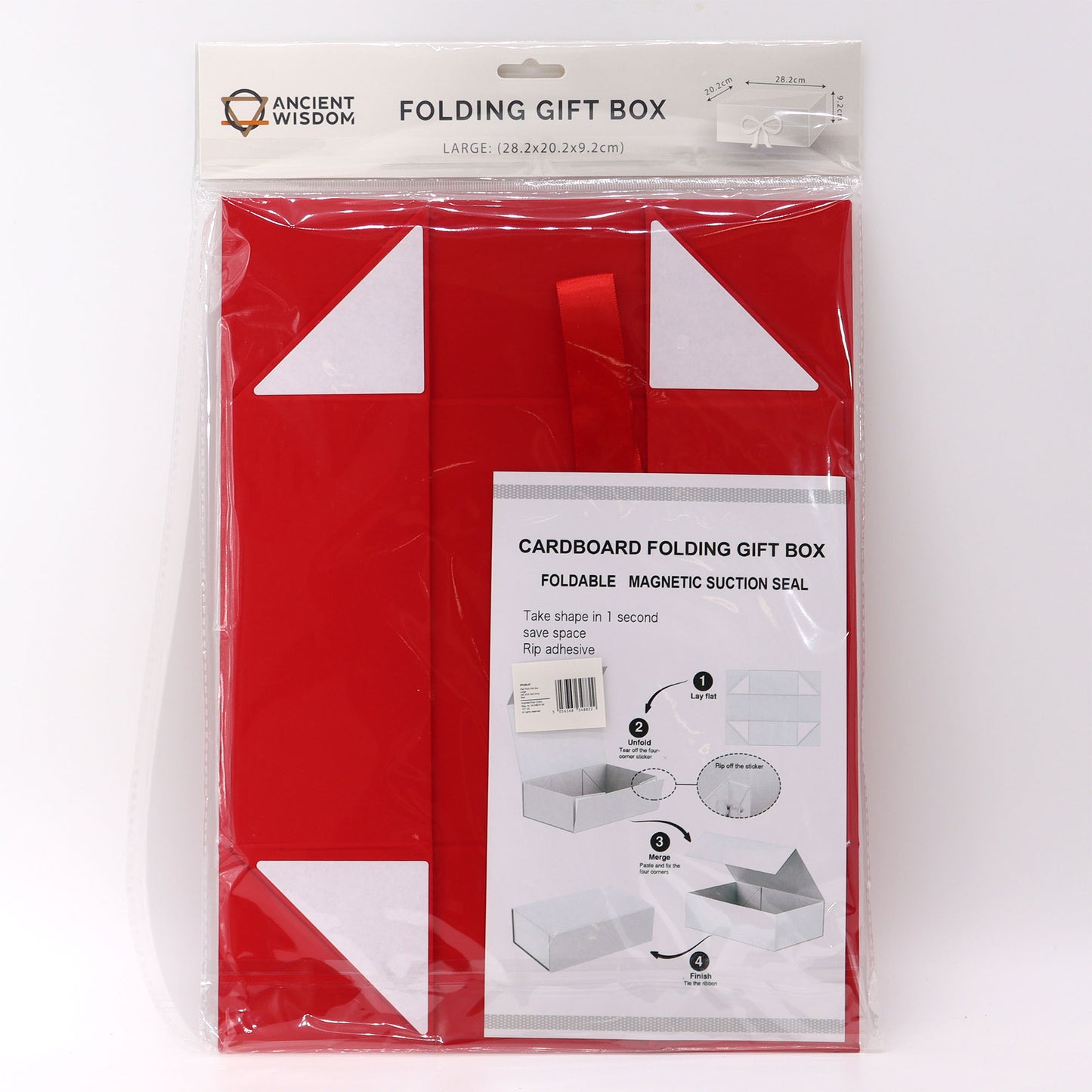 Coffret cadeau pliable avec nœud 28,2 x 20,2 x 9,2 cm - Rouge