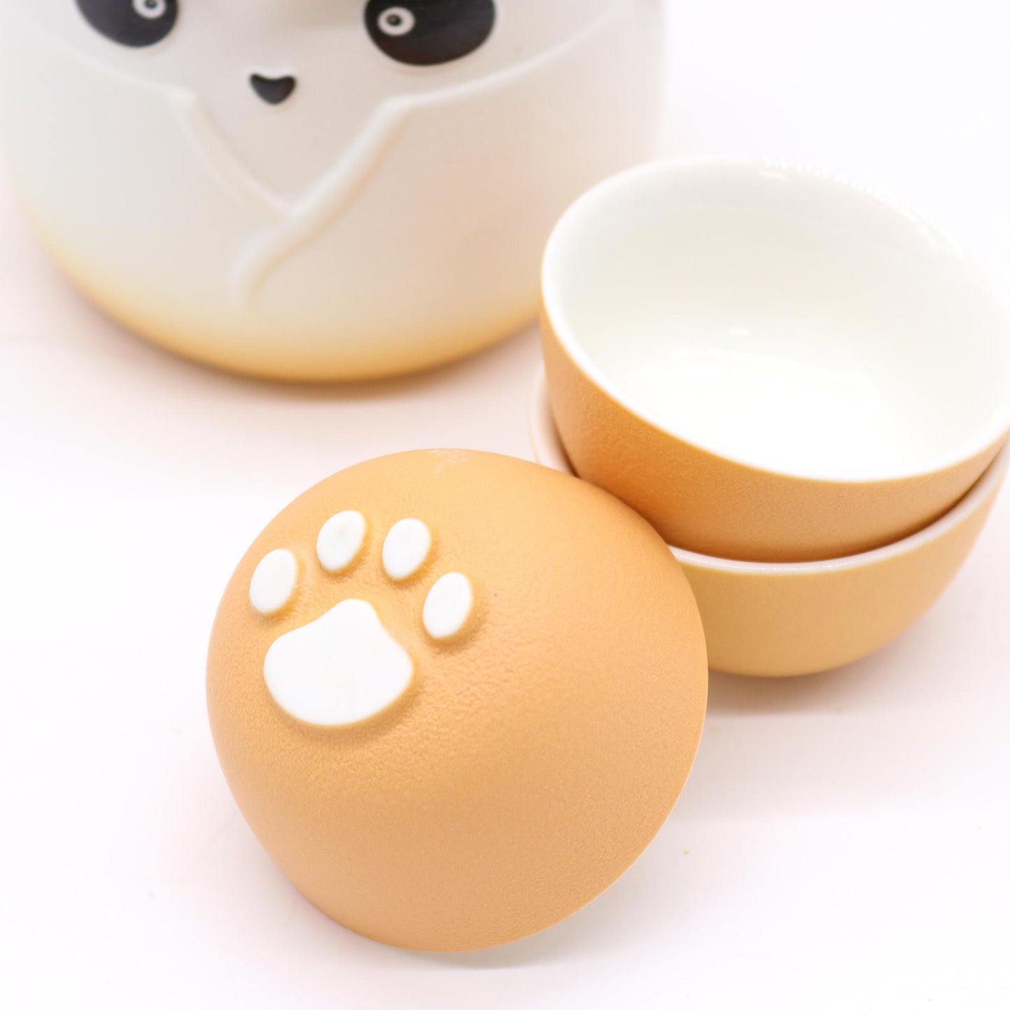 Panda Teekanne und Drei-Tassen-Set - Orange