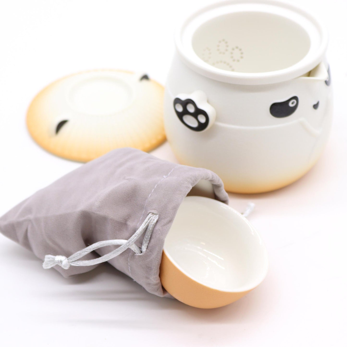 Panda Teekanne und Drei-Tassen-Set - Orange
