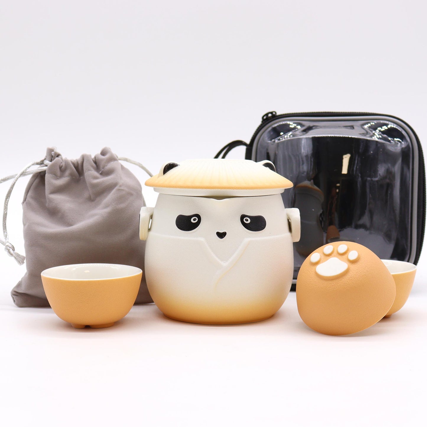 Panda Teekanne und Drei-Tassen-Set - Orange