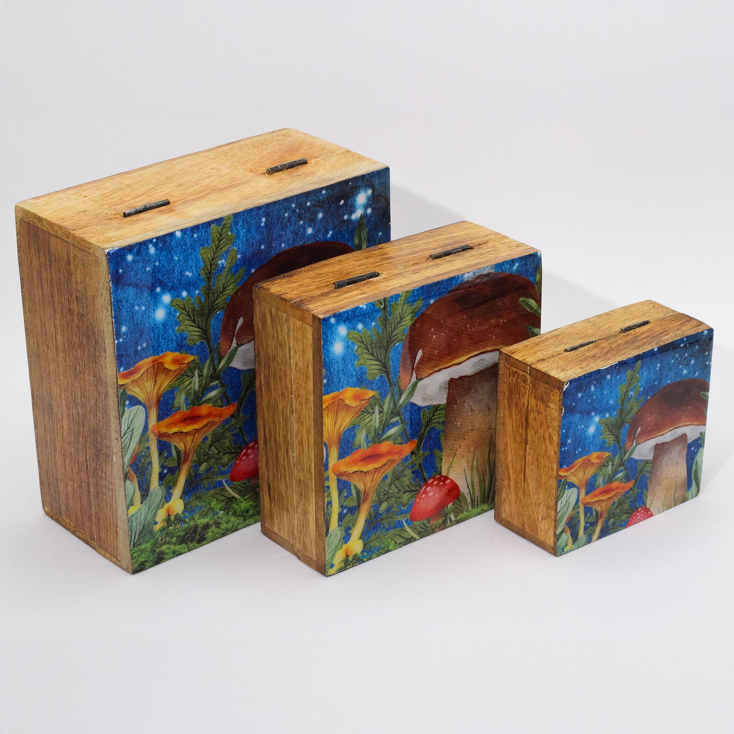 Grande boîte carrée 15x17,5x8cm - Motif champignon bleu sarcelle