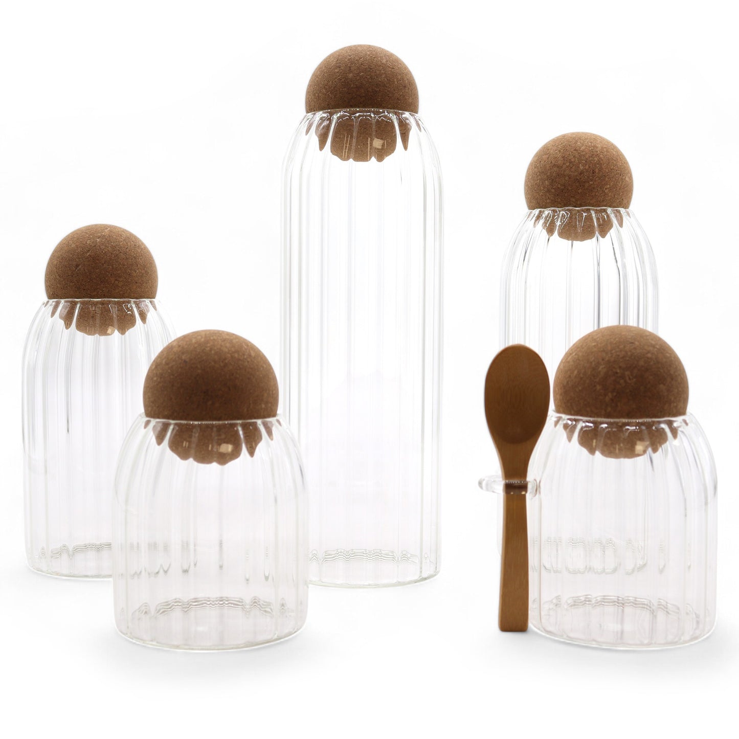 Petit pot en verre en bambou Cottage - cannelé avec cuillère - 10 cm