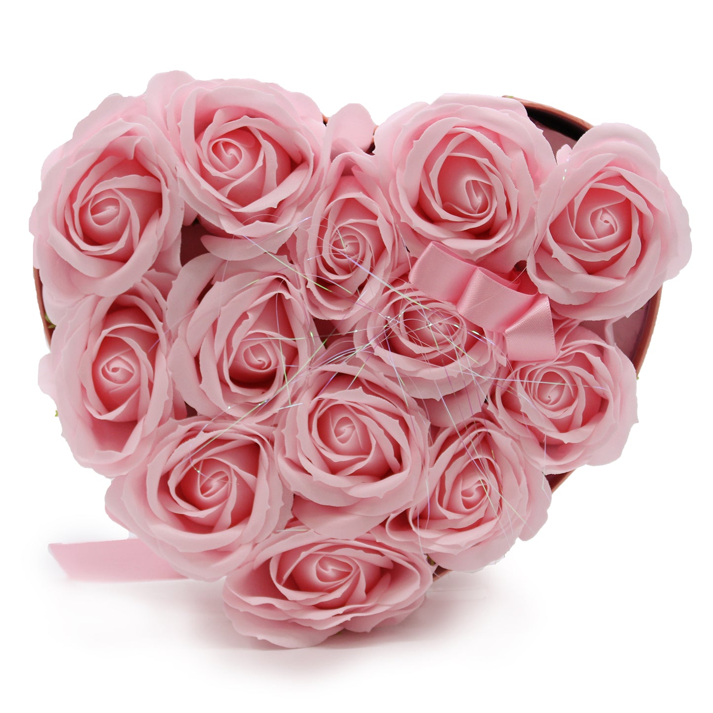 Coffret cadeau - Fleur de savon 13 roses roses - Cœur