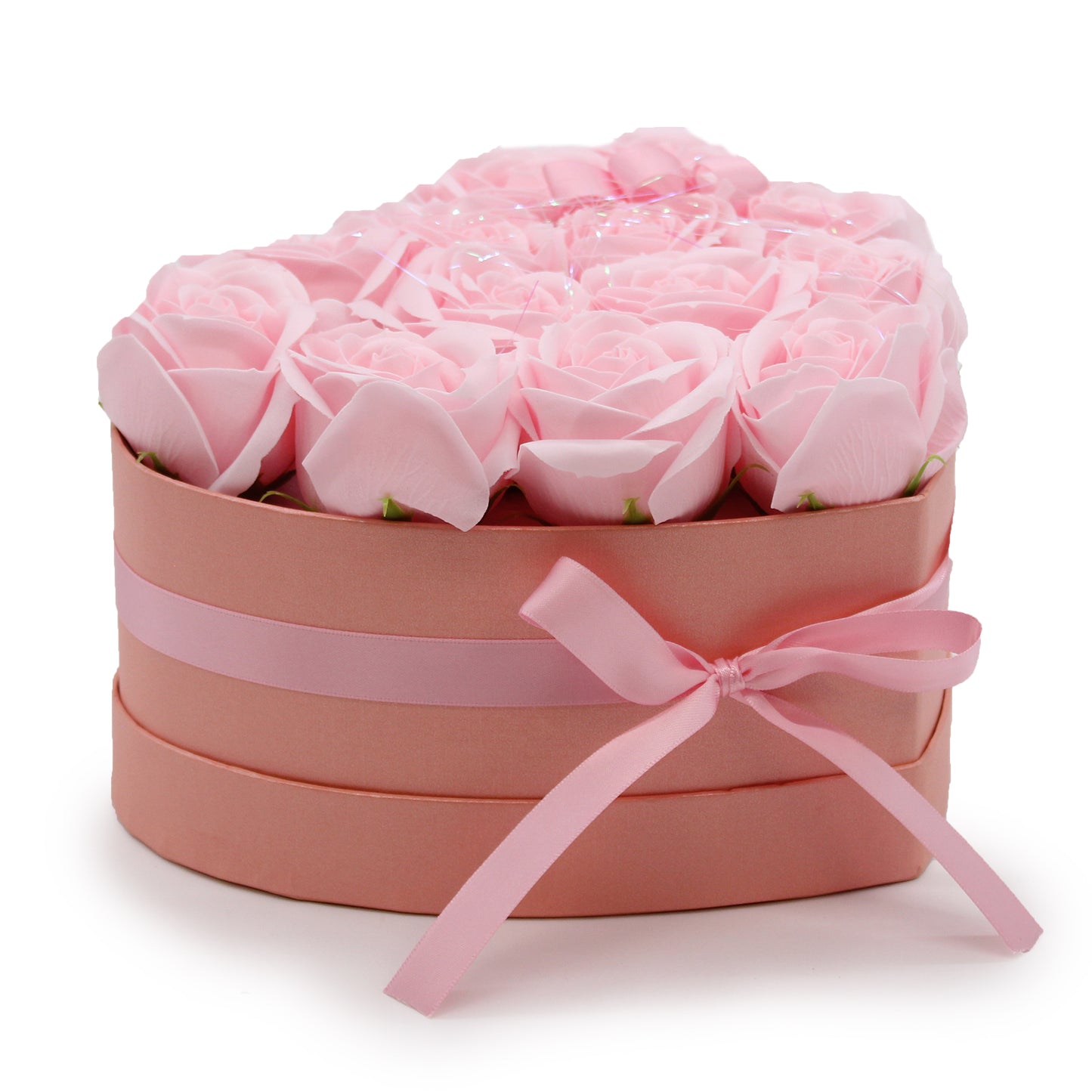 Coffret cadeau - Fleur de savon 13 roses roses - Cœur
