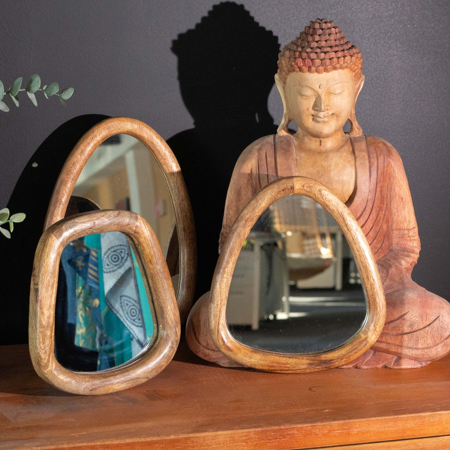Set mit 3 kieselsteinförmigen Spiegeln – dunkelbraunes Finish