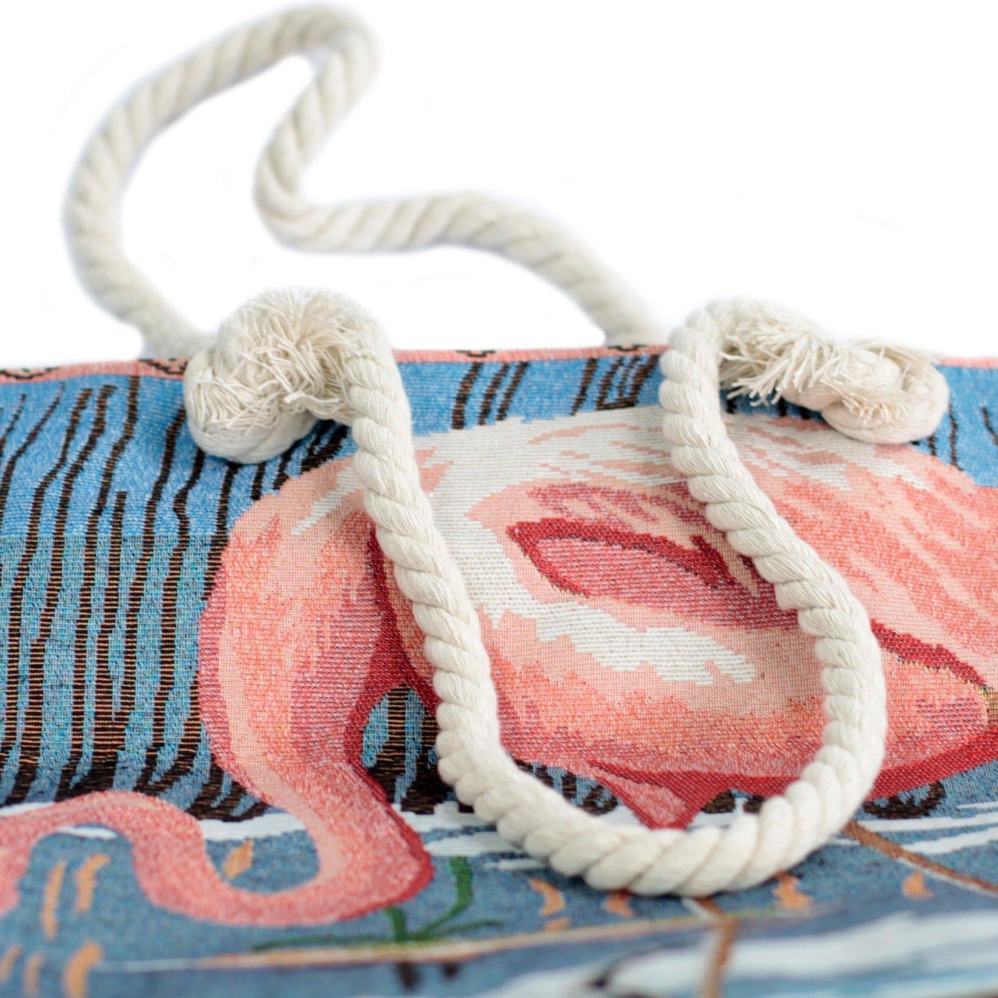 Sac cabas avec anse en corde - flamant rose dans le lagon