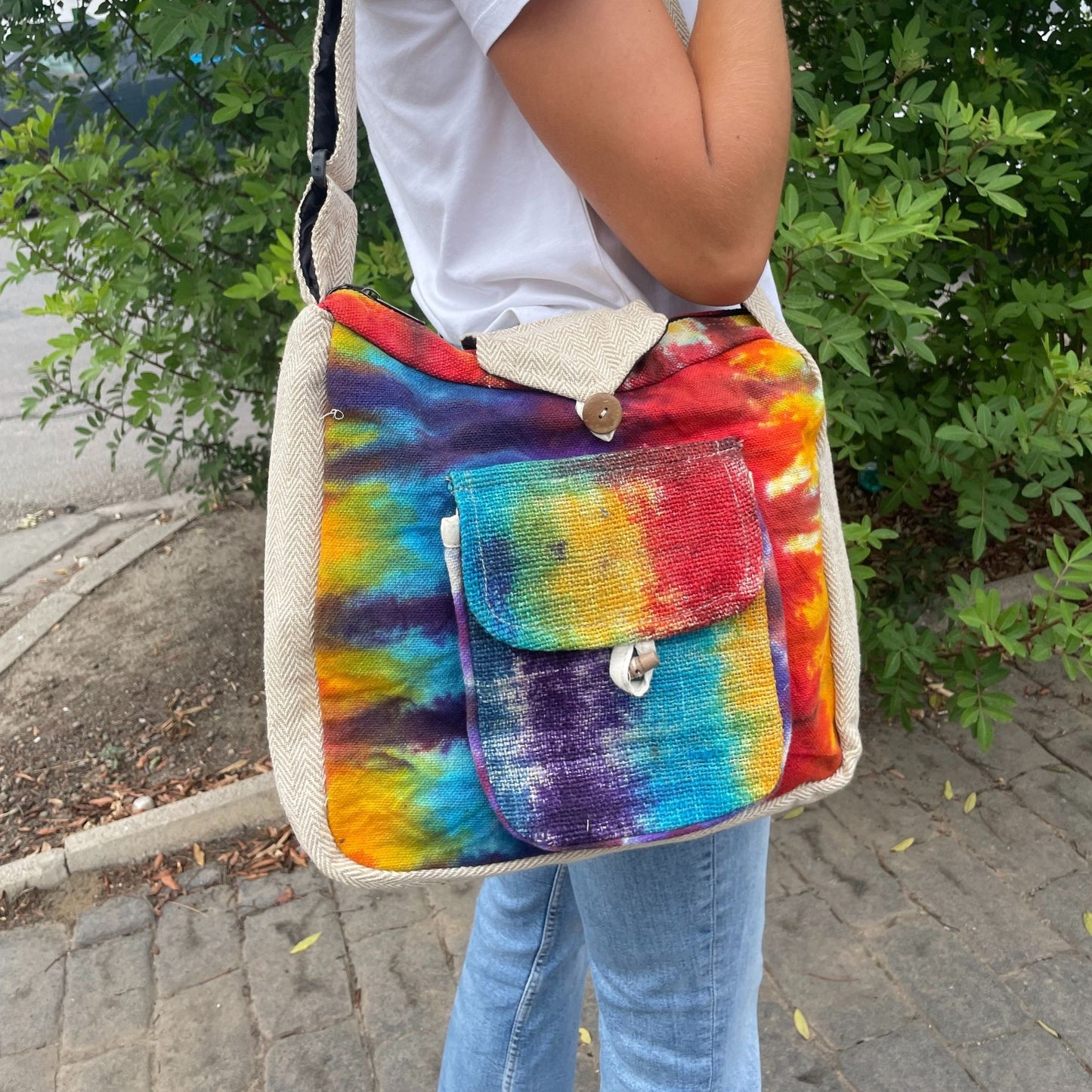Sac d'étude en chanvre Tiedye avec poche avant