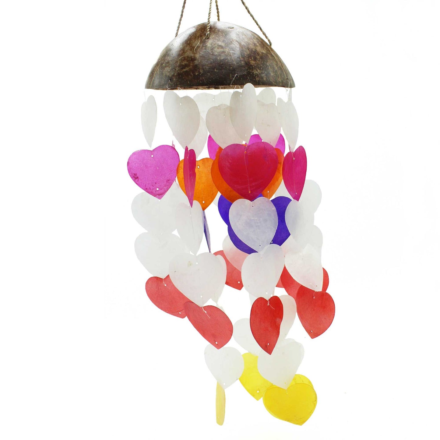 Carillons éoliens en noix de coco et capiz - Grands cœurs - 40 cm