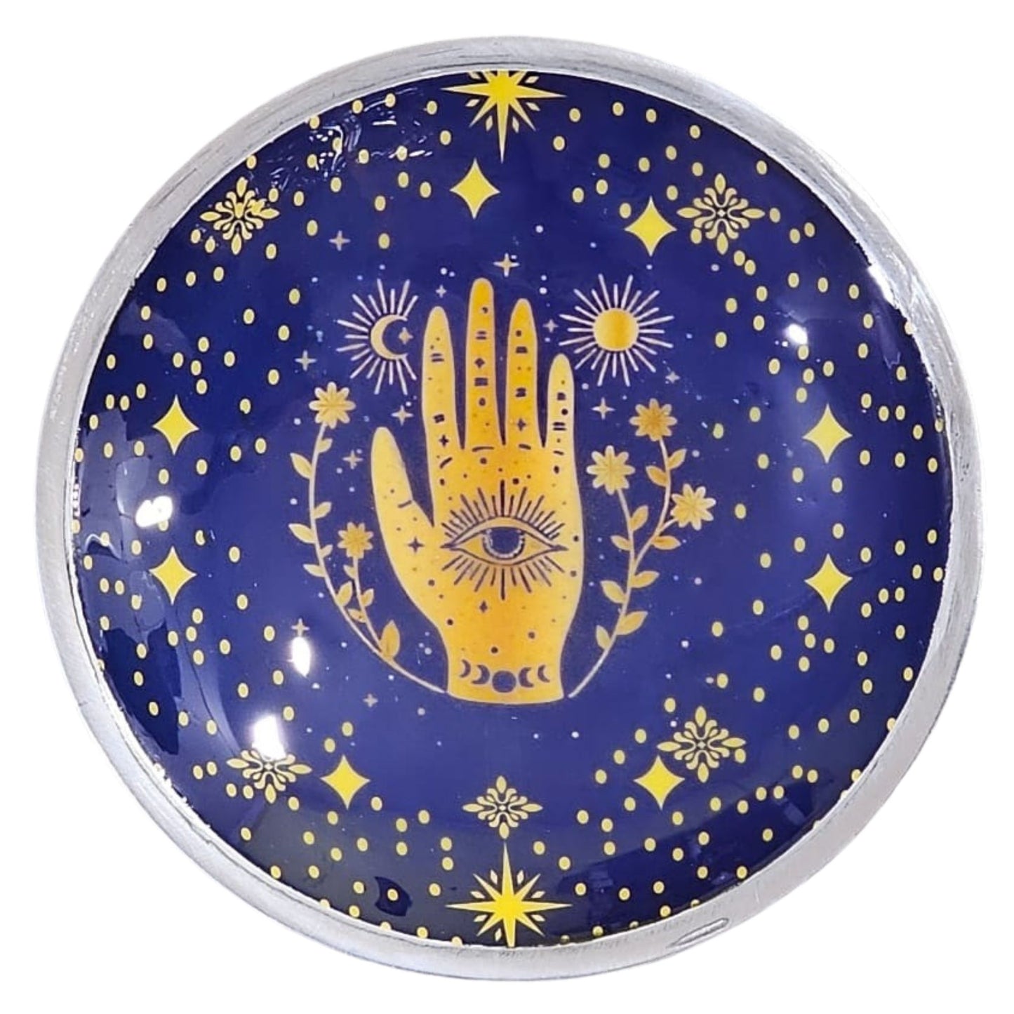 Assiette d'offrande émaillée à trois pieds - Hamsa bleu nuit