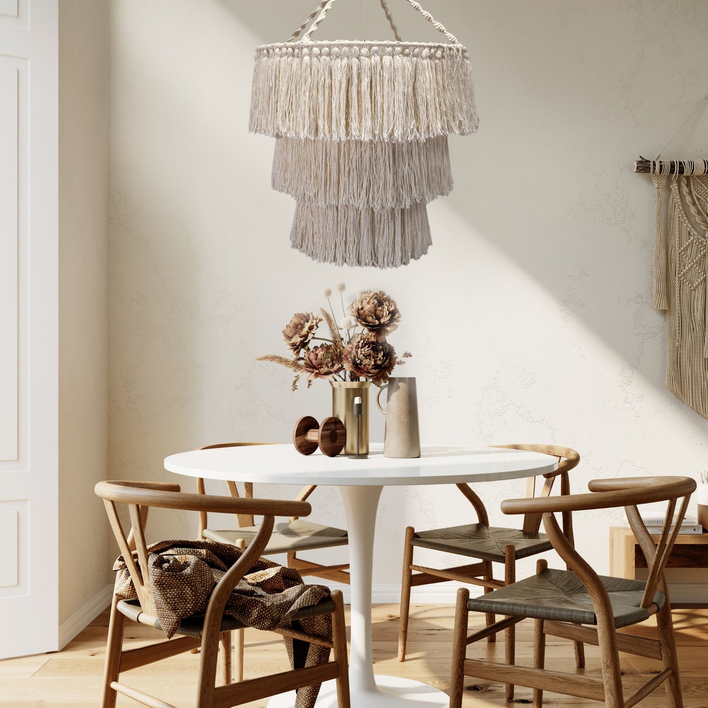 Lustre en macramé doux - Naturel