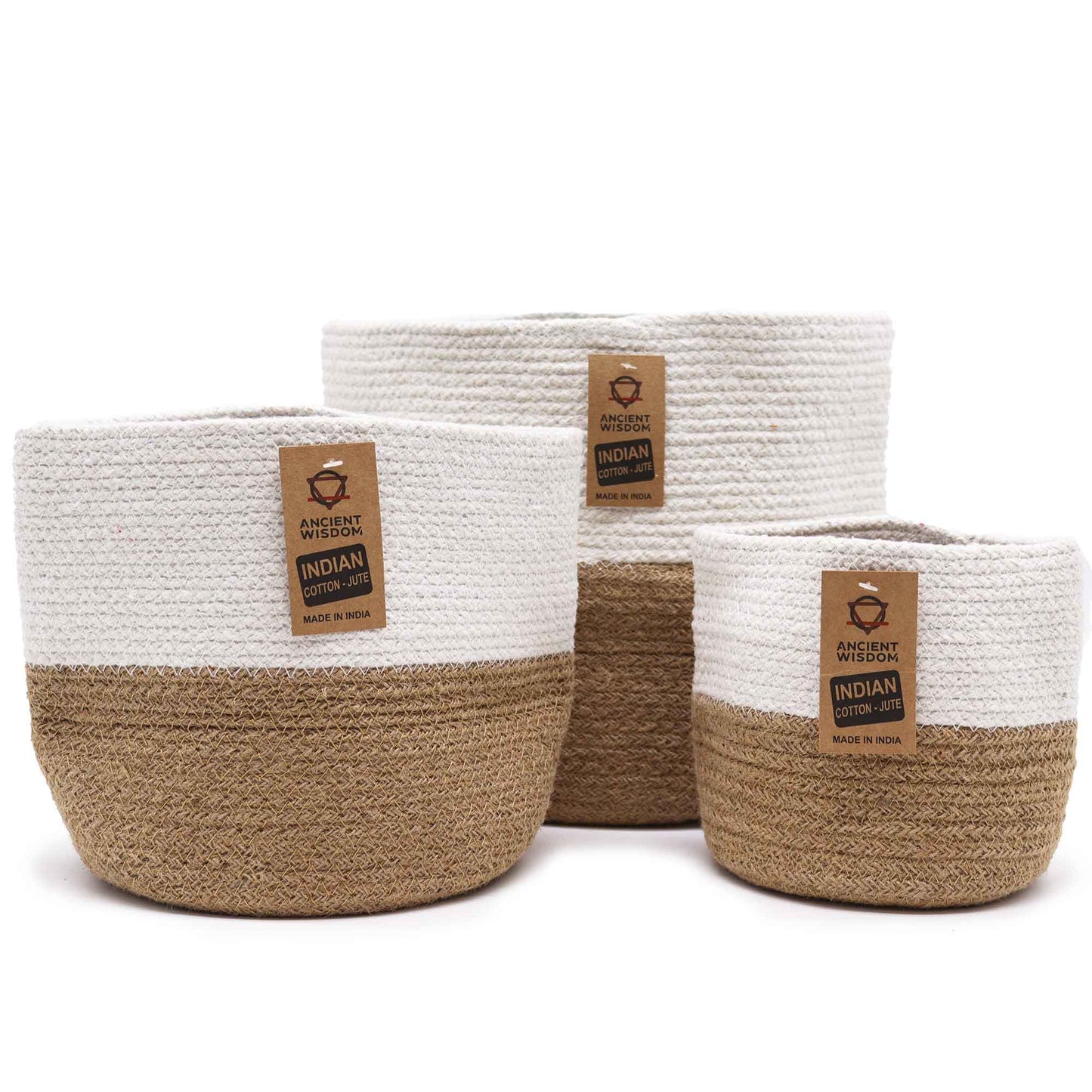 Grand panier en coton et jute 25x25cm Blanc