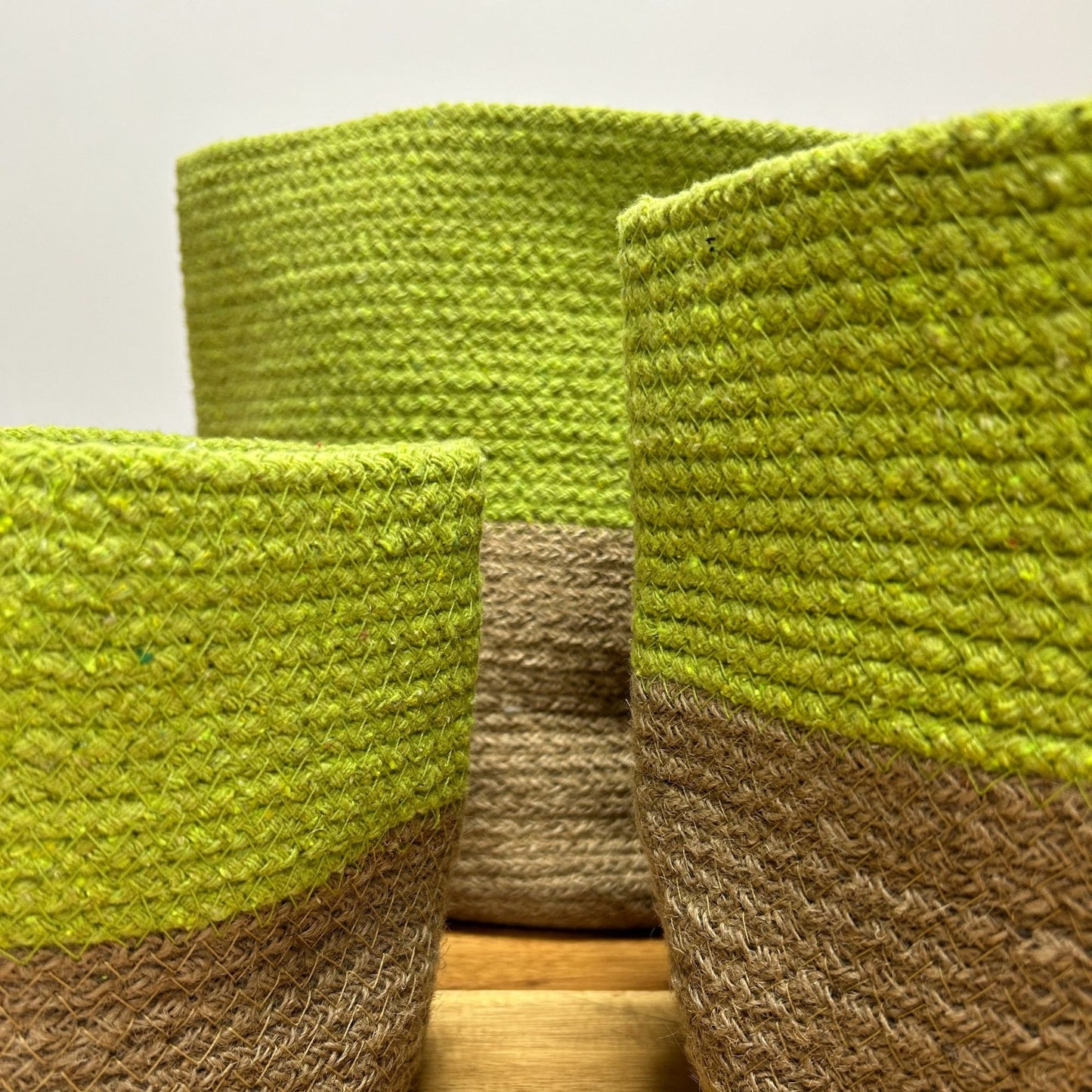 Grand panier en coton et jute 25x25cm - Pistache
