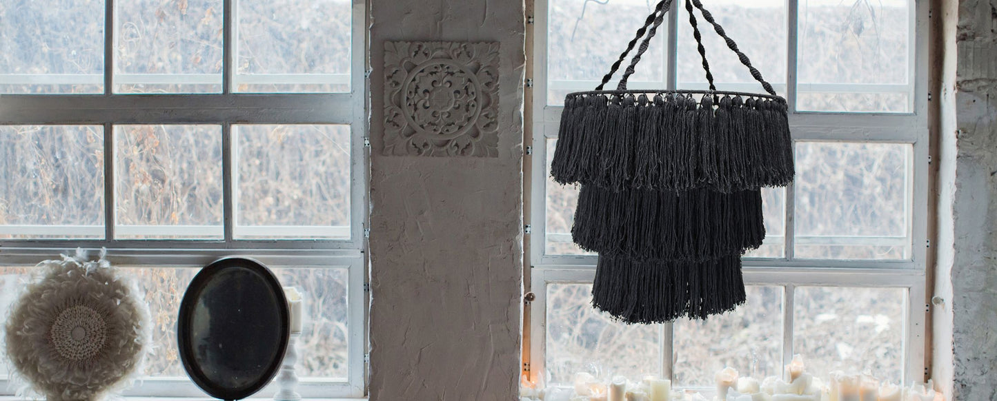 Lustre en macramé doux - Noir