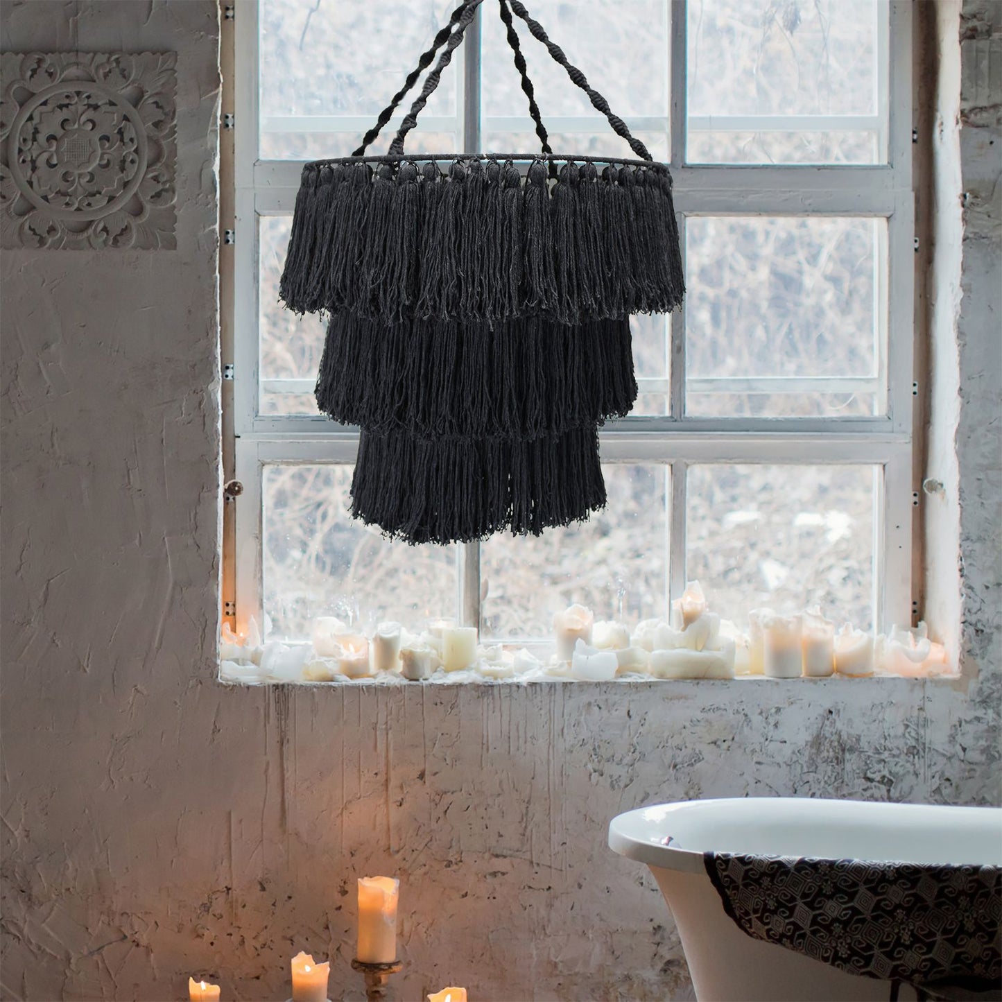 Lustre en macramé doux - Noir