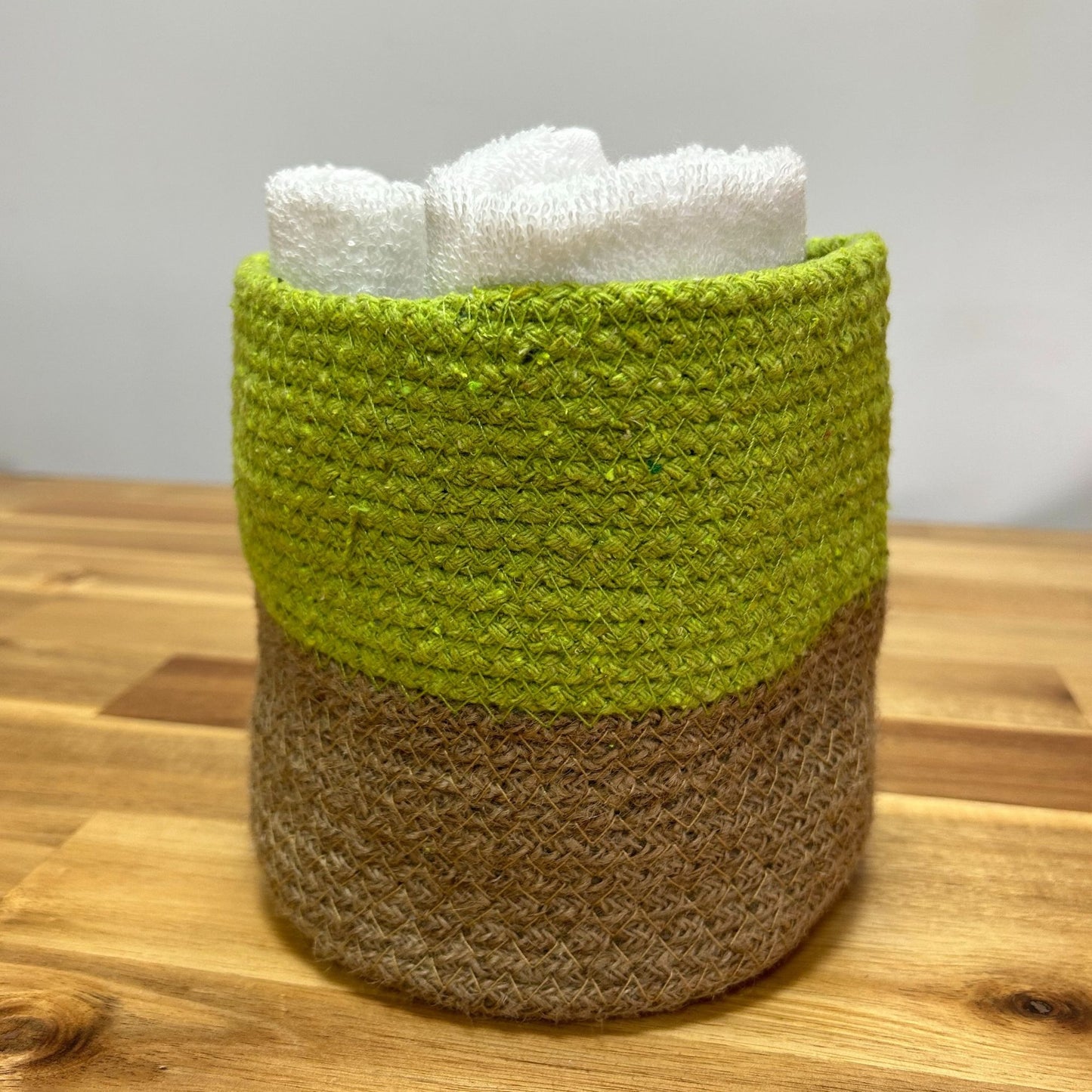 Petit panier en coton et jute 15x15cm - Pistache